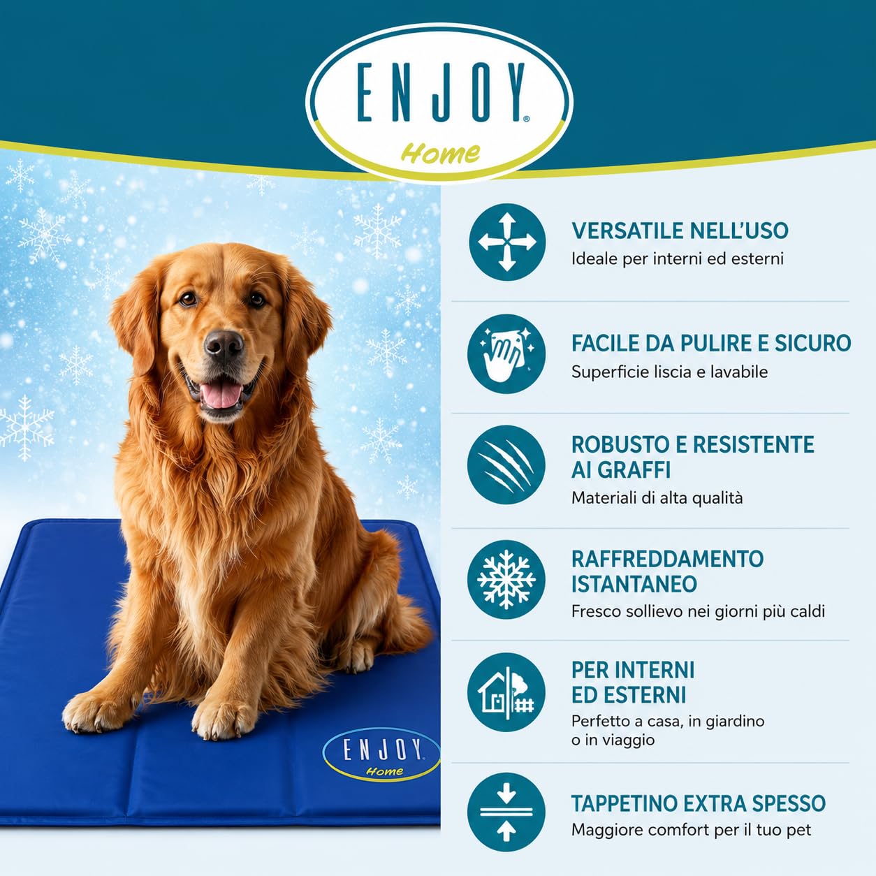 ENJOY HOME Tappetino Rinfrescante per Cani e Gatti – Tappeto Auto-Rinfrescante per Animali Domestici – Materassino Fresco Estivo per Cuccia, Auto e Divano – Misure 80 x 60 cm