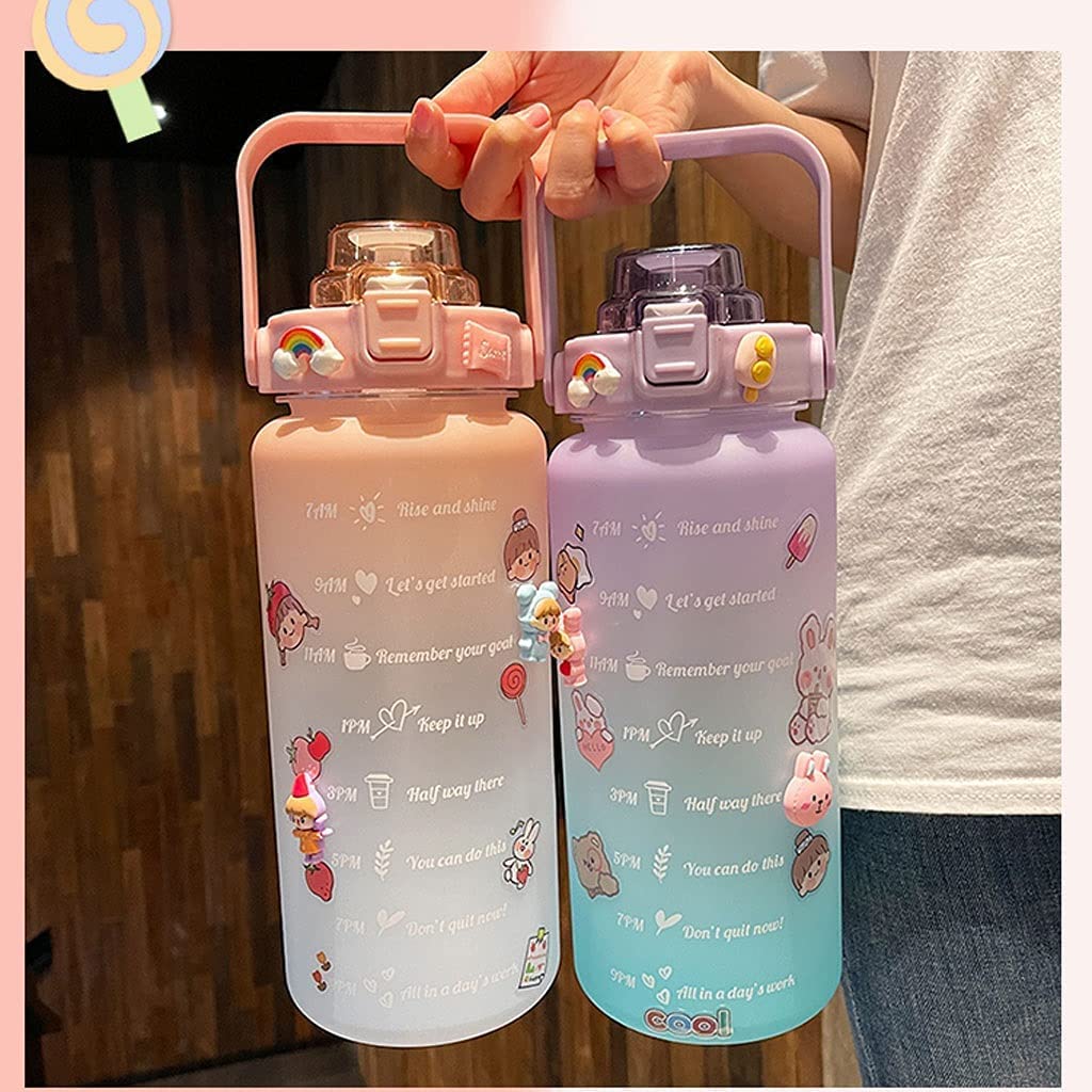 Gourde Sport Gourdes d'eau Gourde Bouteille D'eau 2000 Ml/67 Oz Pour Femme, Bouteilles D'eau De Sport Dégradé Mignon De Grande Capacité Avec Bouteille À Boire À Échelle De Temps Bouteille d'eau ( Colo