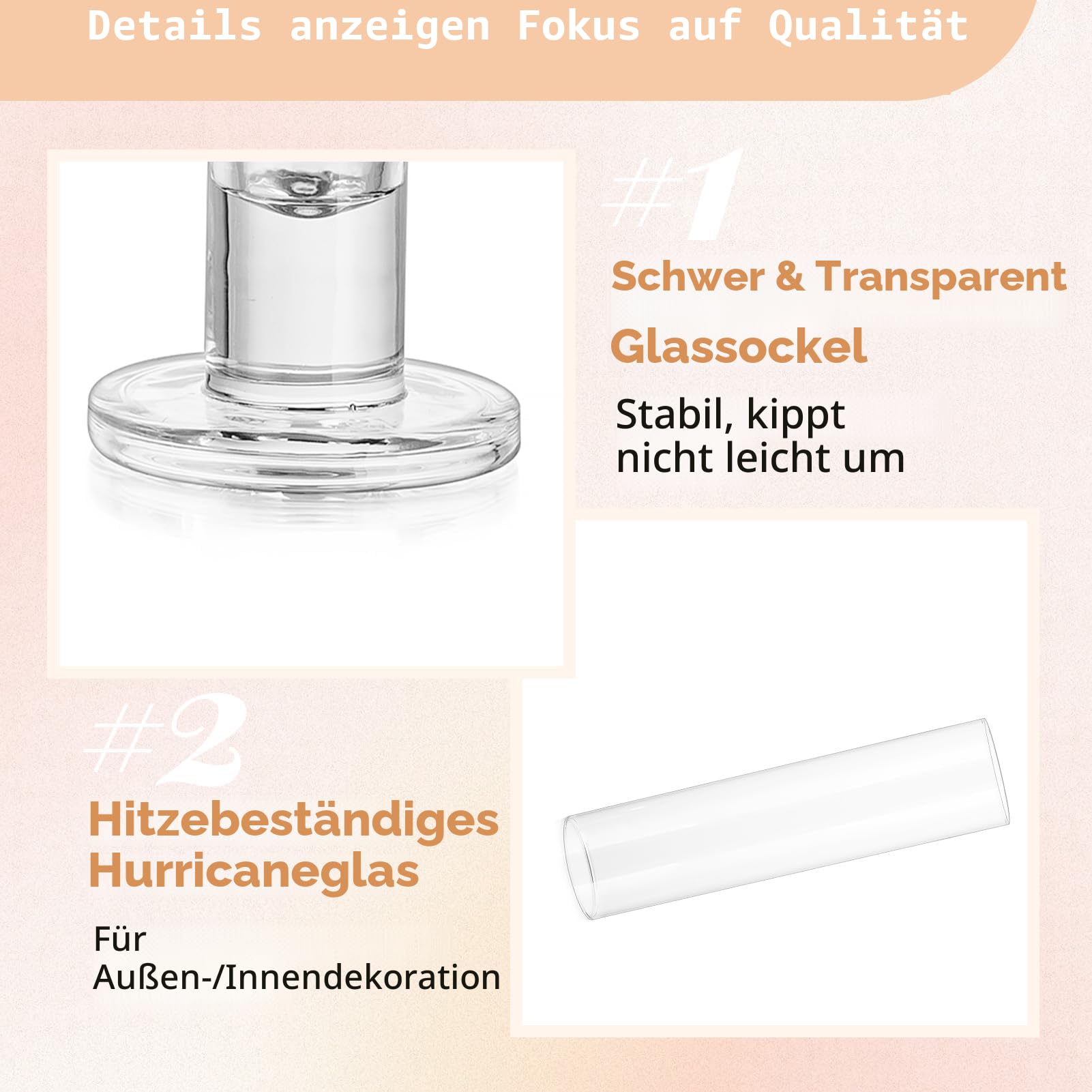 NUPTIO Glaszylinder für Kerzen Kerzenhalter Stabkerzen Kerzenständer Glas | 10 Stück 30cm Hoch ohne Boden Candle Holder Zylinder Stabkerzenhalter Windlicht Tisch Deko Hochzeit Weihnachten Adventskranz