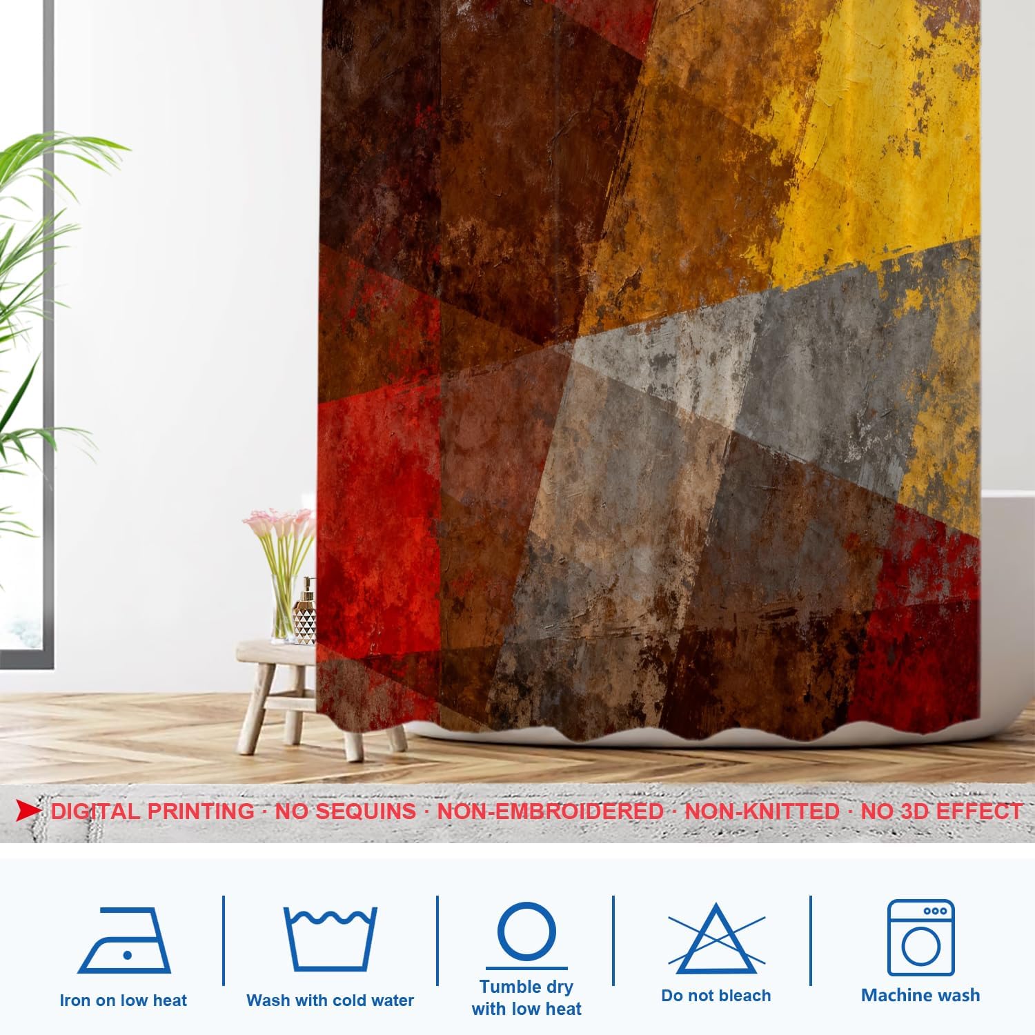 Shrahala Brown Art Oil Decorative Shower Curtain, Red Painting Bathroom Décor Polyester Fiber Waterproof with Plastic Rings for Shower Stall Bathtubs 72 x 72 in