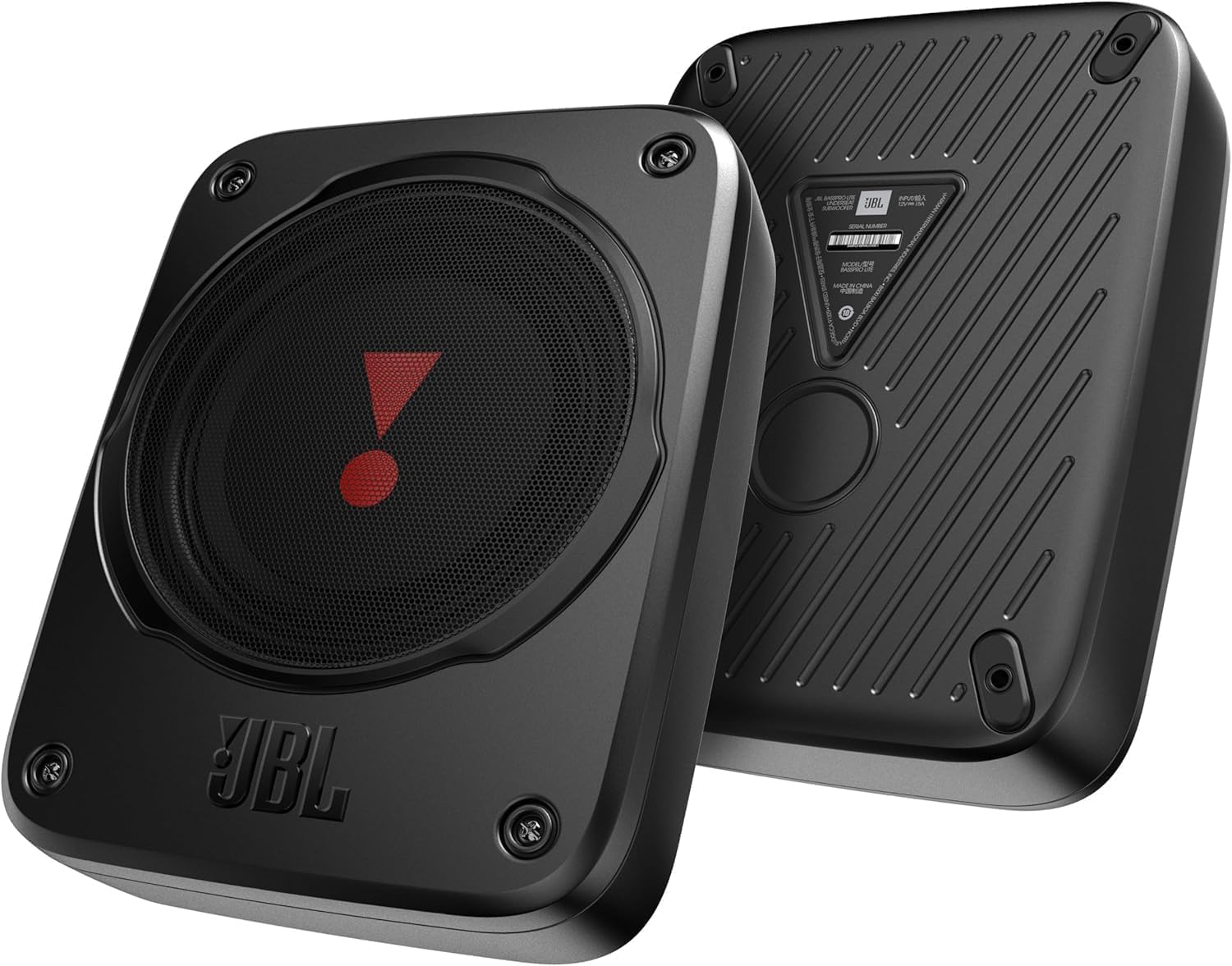 JBL BassPro Lite Subwoofer Activo Autoamplificado para Coche | 100 W RMS / 200 W máx, 35–120 Hz, 71 mm de alto, LPF 50–120 Hz, Bass Boost +9 dB, fase 0/180°, Audio Sense