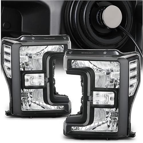 M-AUTO Conjunto de faros delanteros con 4 bombillas LED premontadas de 6000 K compatibles con Ford F-250350450550 Super Duty 2017-2019, faros
