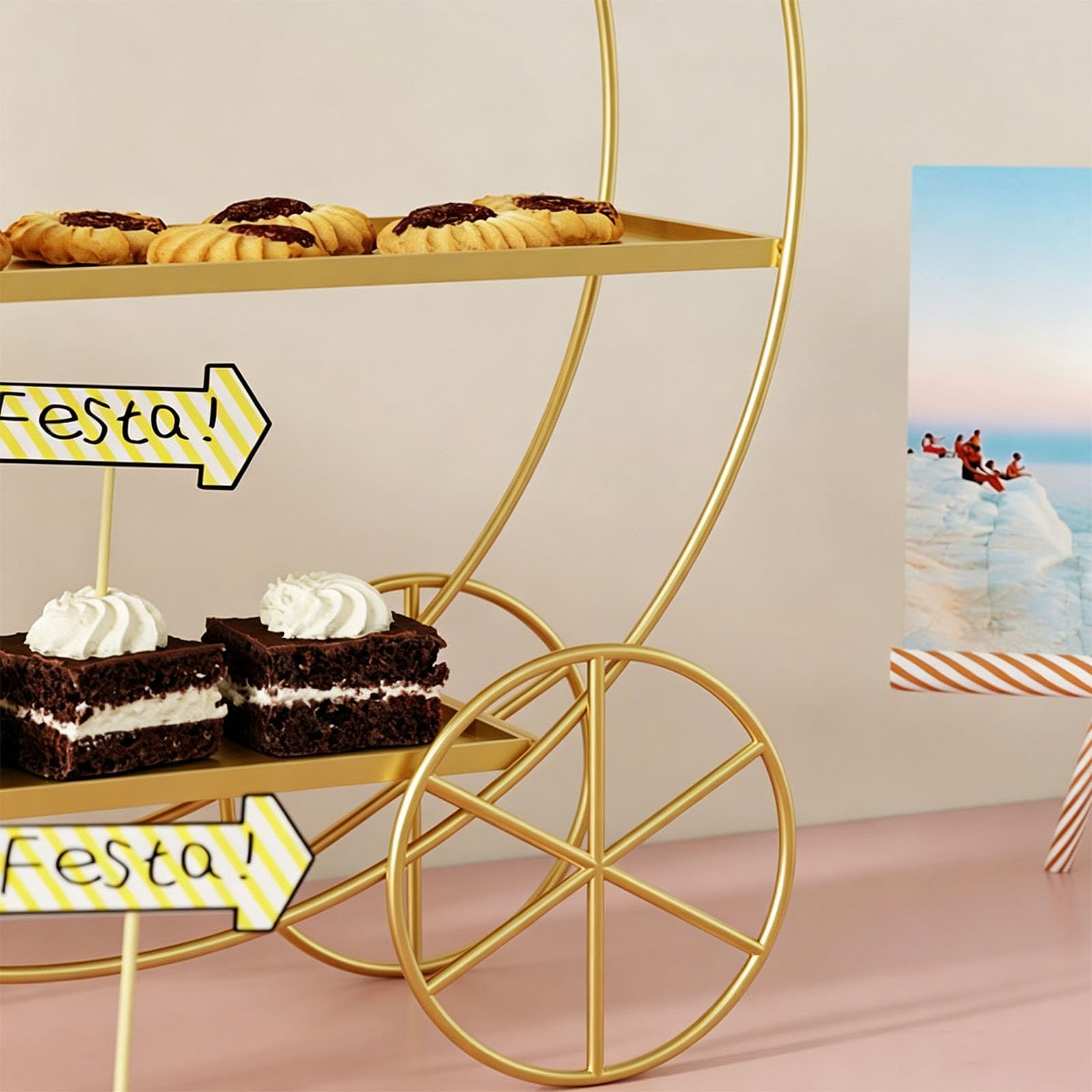 Supporto per cupcake a tre strati in metallo cavo in pizzo lame rotonde stabile piedistallo svasato in ferro resistente alla ruggine matrimonio compleanno pomeridiano a buffet, oro