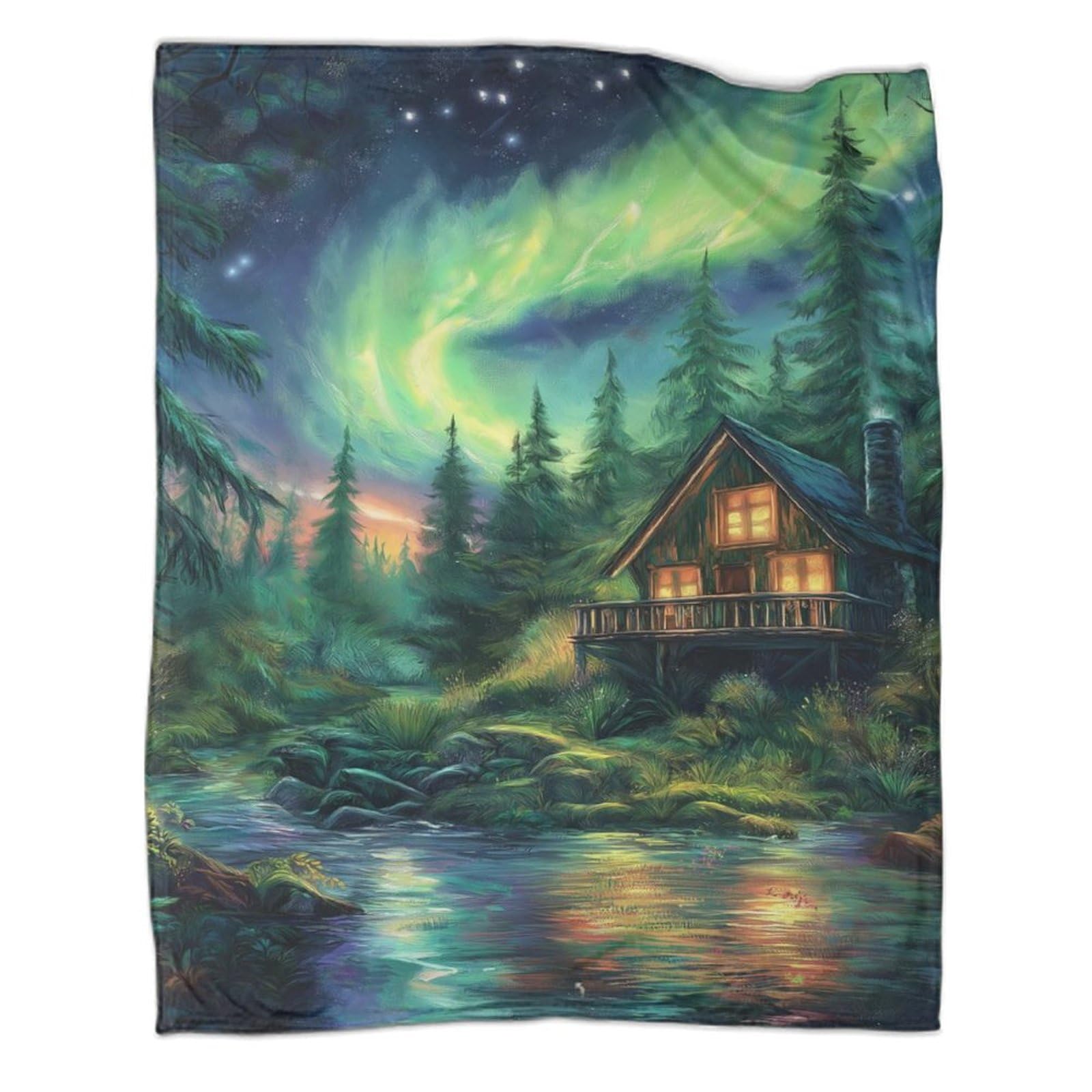Couverture moelleuse aurores boréales grand format lit
