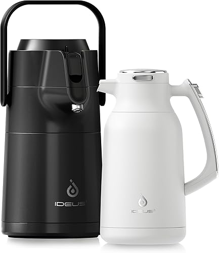 IDEUS Jarra térmica de café de acero inoxidable de 68 onzas y dispensador de bebidas Airpot de 74 onzas