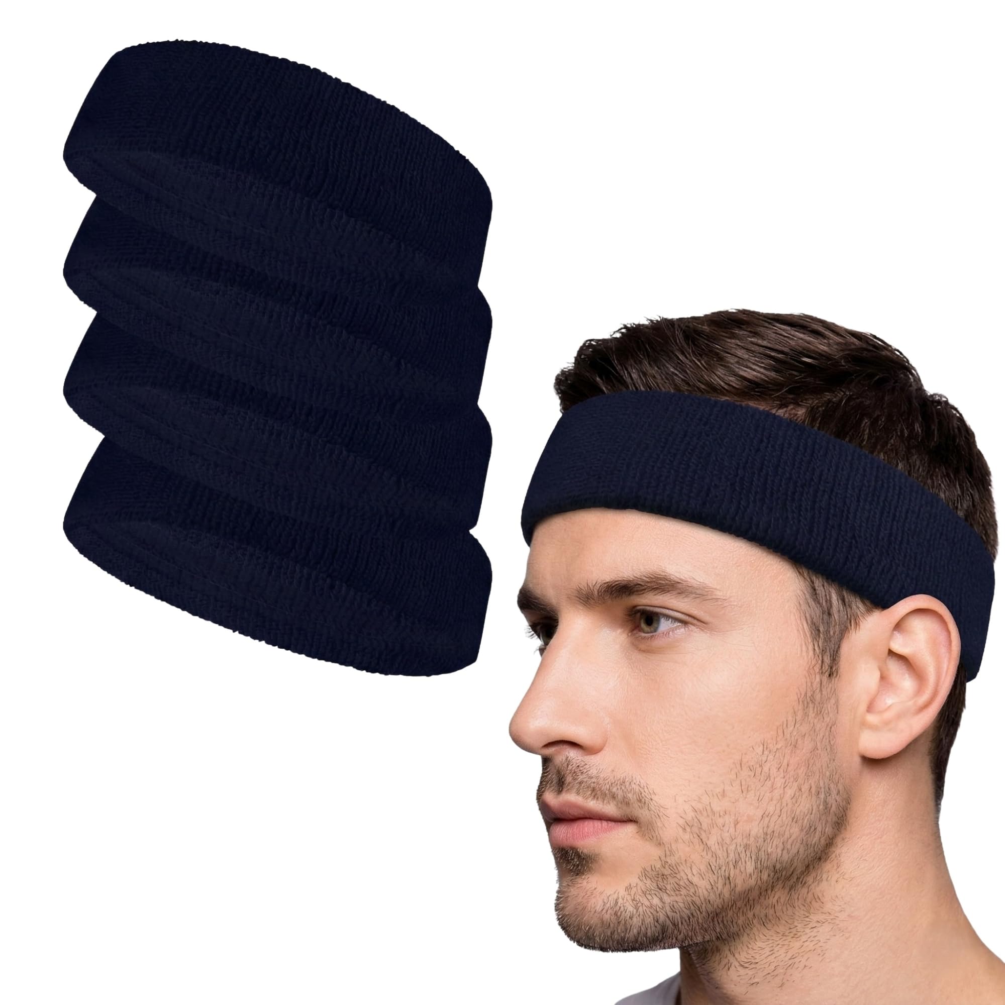 Terry Solid Color Headband/Sweatband, 4 Pieces-image-29