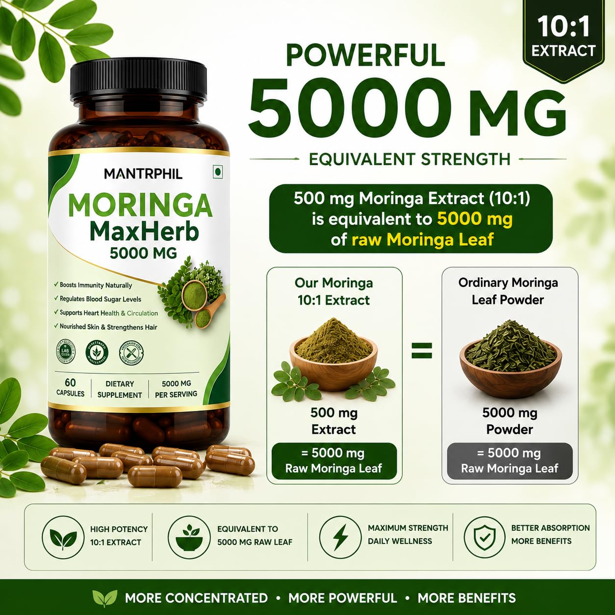 Moringa MaxHerb Capsules | Moringa Essential Nutrition | 100% Natural Moringa Leaf Extract with Vitamins A, C, E | Supports PCOS, Hormonal Balance, Energy, Skin | Vegan, Pack of 60 — Amazon image 2