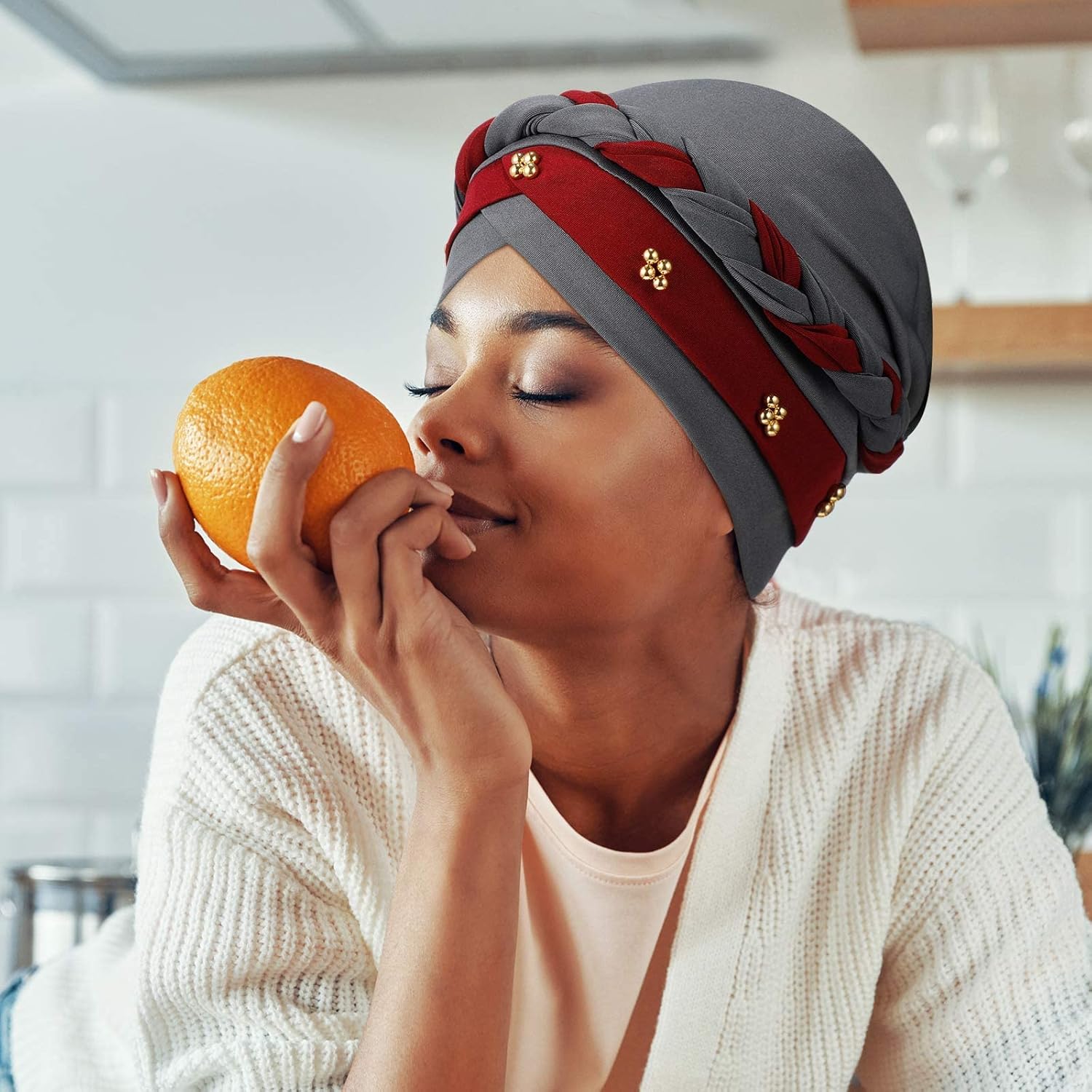 Xtinmee 6 Pcs African Turban Head Wraps for African Women Solid Color Beanie Headscarf Twisted Braid Head Wrap for Women