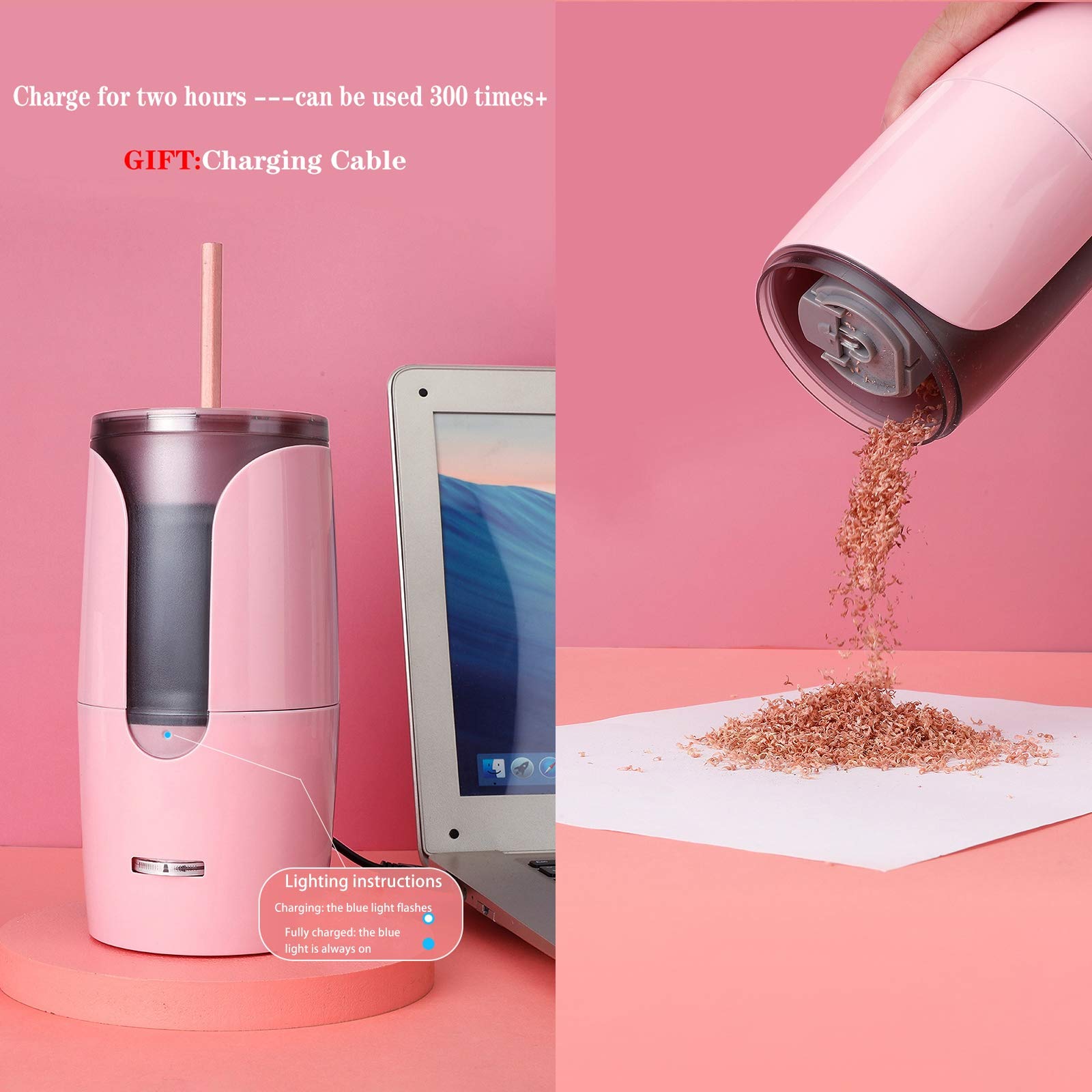 Temperamatite elettrico, completamente automatico, ricaricabile, alimentato a batteria, ripristino automatico, avvio sicuro per studenti, ideale per materiale scolastico e ufficio