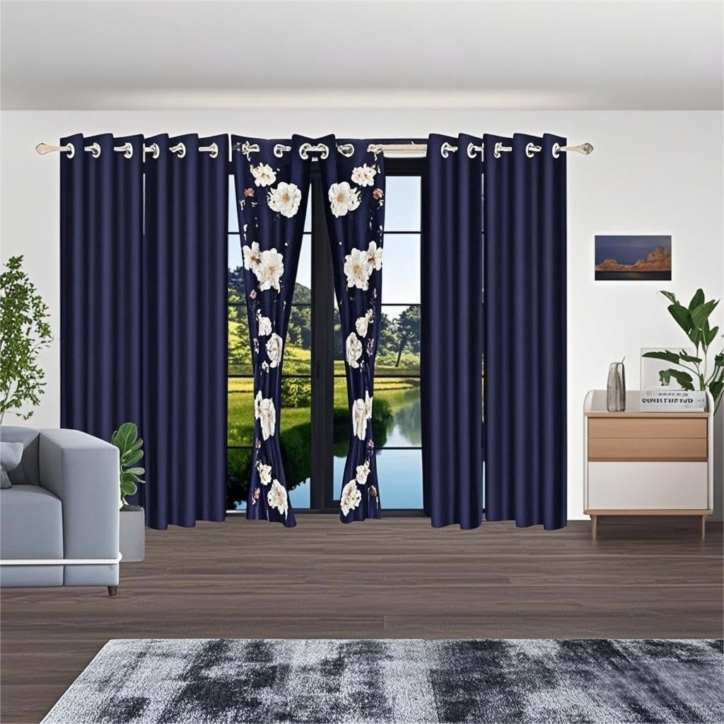 9 Pieces Bed in a Bag with Curtains,King Size,Navy Blue and White Flower,Coverlet Quilted Bed Throw,Bedcover,Machine Washable,Gift for Wedding and Fastival