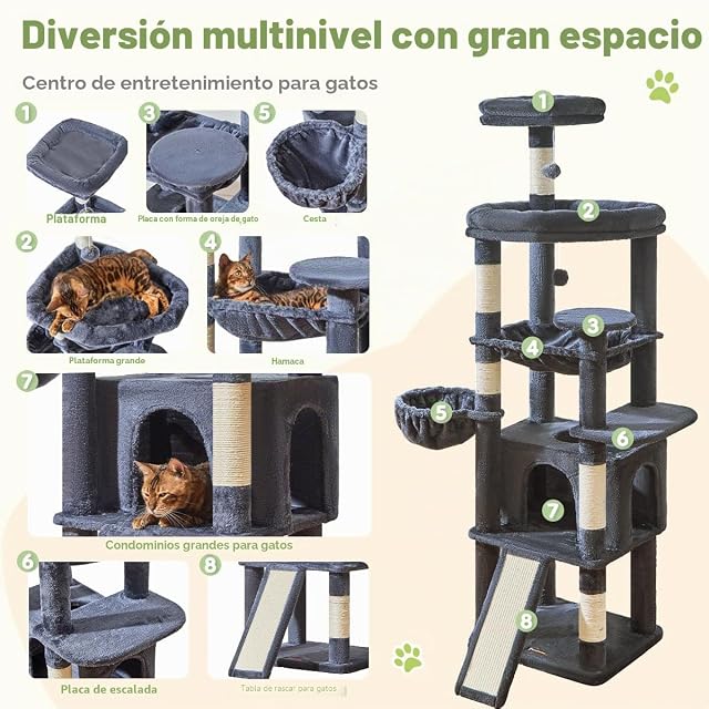 Foto 2 de 8 de Taoqimiao Árboles Rascadores para Gatos Grandes 183 cm, Plataformas Amplias
