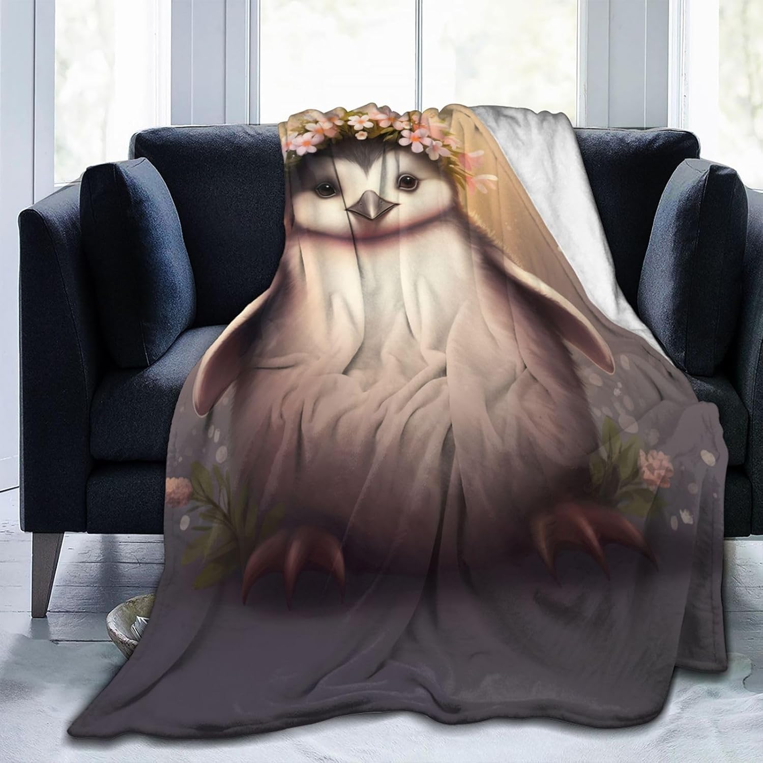 Cute Pudgy Penguin with Garland Blanket Gifts for Kids Adults Cartoon Flannel Throw Blankets for Home Couch Bed Sofa Soft Fuzzy Lightweight Decor All Season 60x50 Inches - Image 4