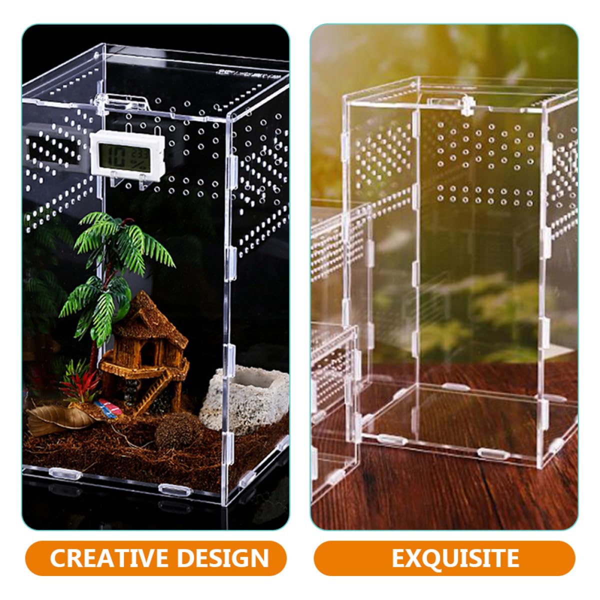 Durchsichtige Acryl Terrarienbox für Reptilien mit Stabilem Belüftungssystem und Konstantem Luftstrom Geeignet für Schlangen und Frösche im Terrarium