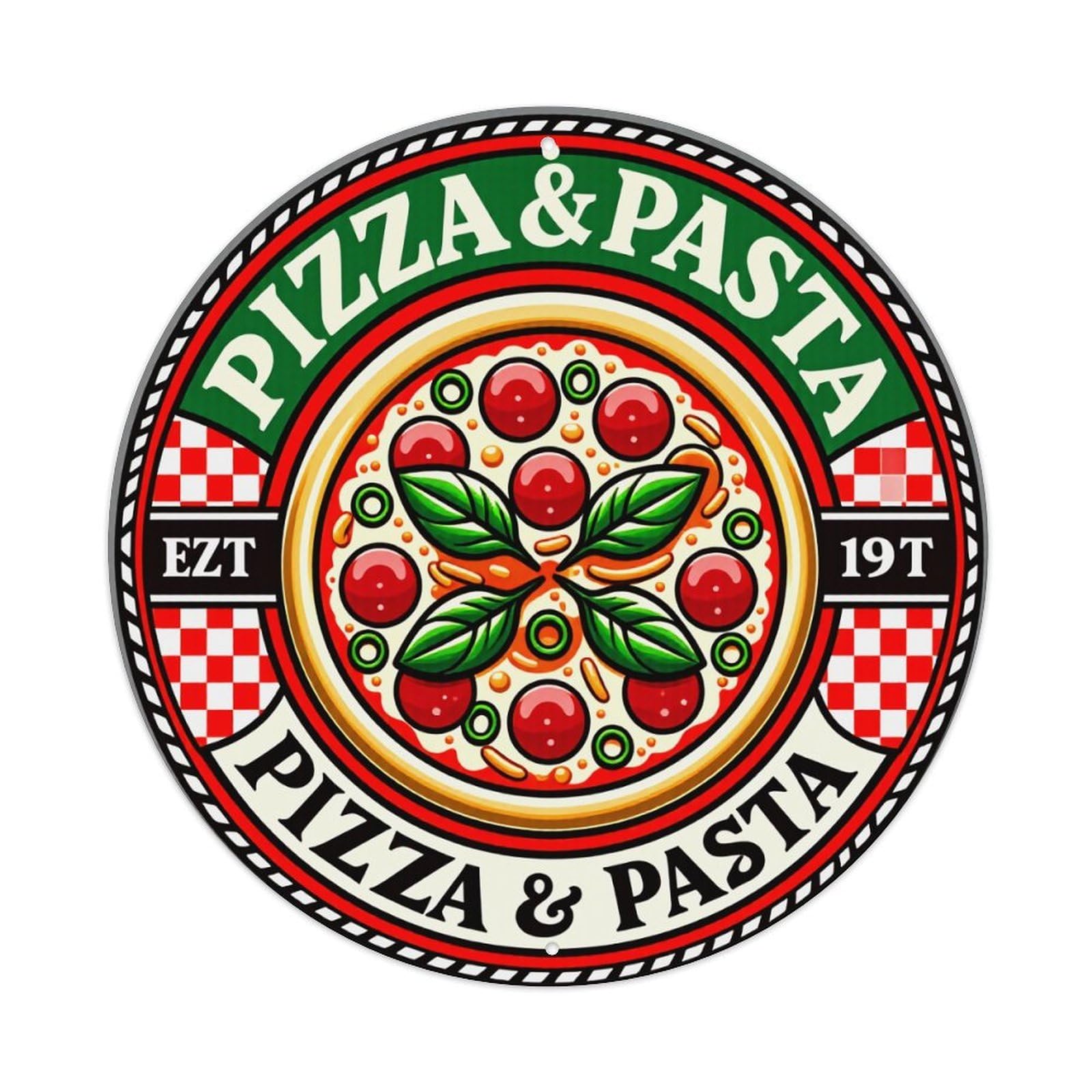 Pizza And Pasta Logo Design Round Tin Sign Vintage Style Metal Sign Home Bar Garden Wall Plaque Decor Metal Poster 8x8 Inch