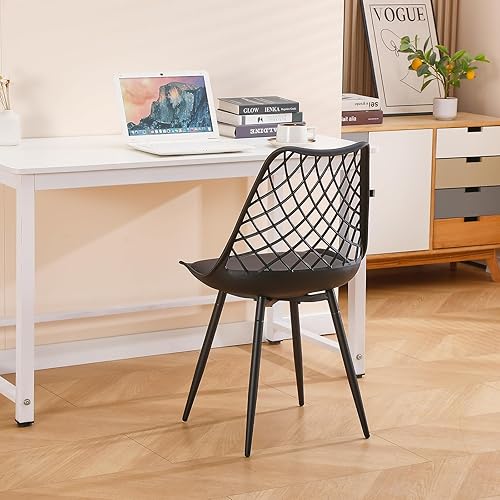 Miniatura 2 de Juego de 4 sillas de comedor modernas, sillas de plástico para cocina con cojín de piel sintética, asiento acolchado - Silla lateral de diseño de