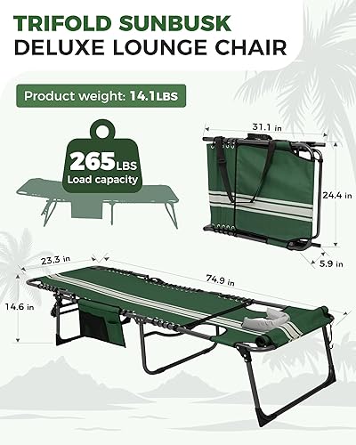 Miniatura 3 de KingCamp Paquete de 2 sillas de bronceado con agujero facial, sillas de descanso plegables para exteriores, portátiles, cómodas, ajustables, de 5