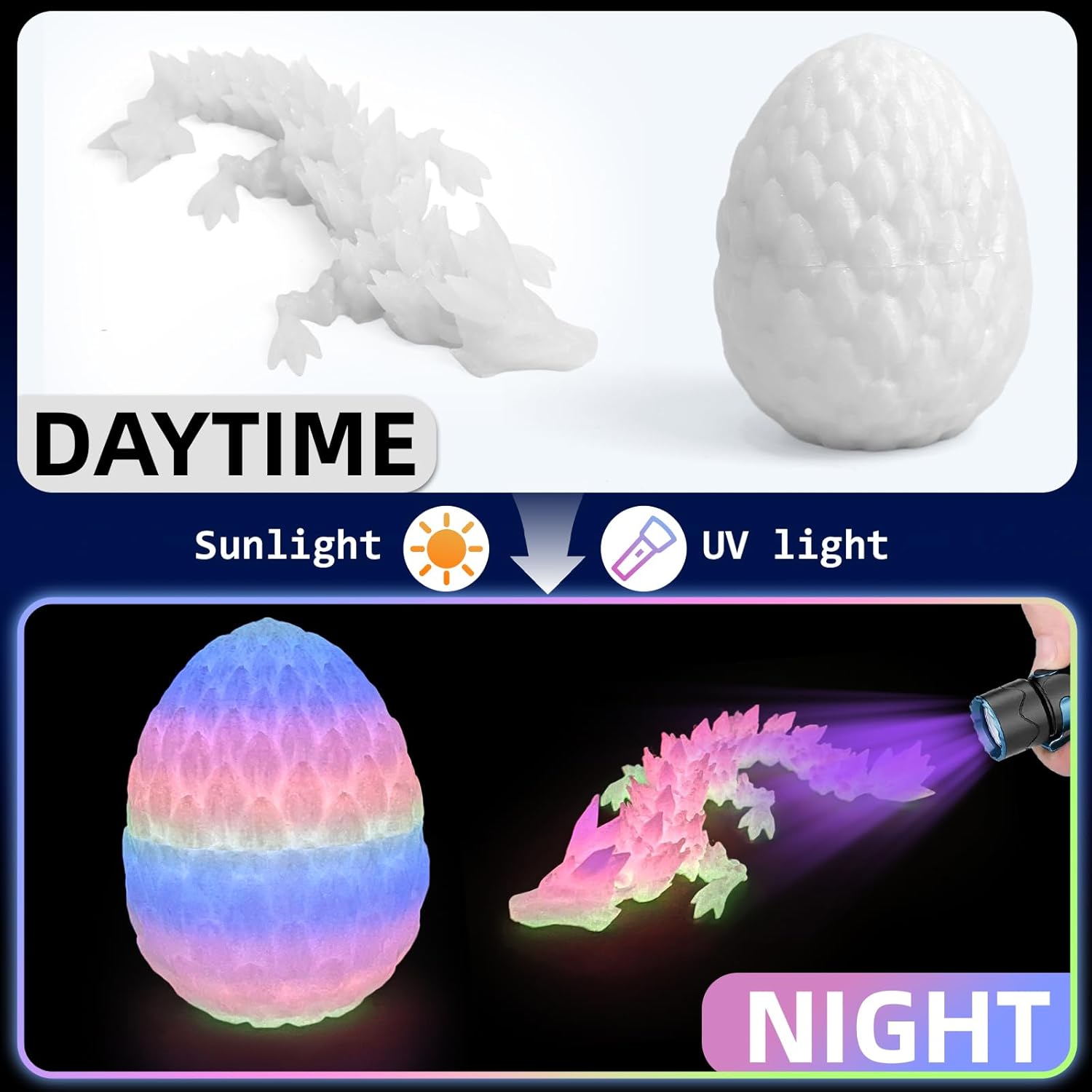 12 Pack 3D Printed Dragon, Christmas Stocking Stuffers - Mini Gemstone Egg with Flexible Crystal Dragon Inside, Cute School Prizes, Fidget Toy, Birthday Gift, Desk Pet Figure