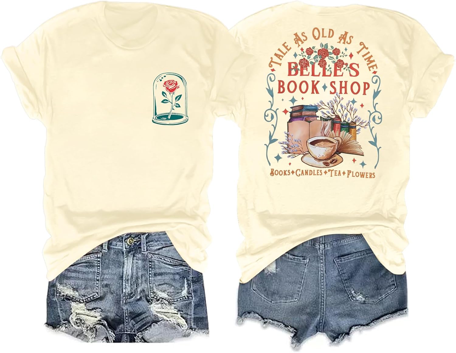 Princess Shirt for Women Belle's Book Shop Shirts Beauty Vacation Short Sleeve Tops Book Lover Gift