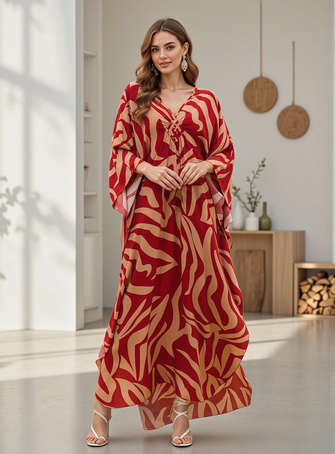 Women's Plus Size Kaftan Dress - Batwing Sleeve Long Beach Cover Up Maxi Dress Swimsuit Cover Loungewear - Image 4