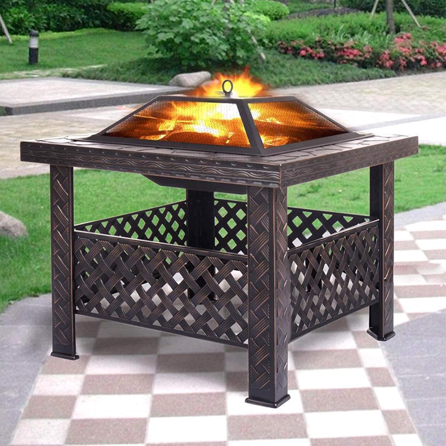 Garden Fire Pit Grill Bowl Grill Barbecue Rack Outdoor Fire Pit Garden Wood Burning Fire Pit Bowl Terrace Metal Barbecue Table, Patio Lawn Backyard Barbecue Party Outdoor Fireplace, 66cm