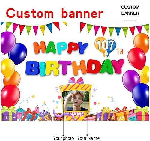 Vista 9 de Cartel personalizado de decoración de cumpleaños número 107 con temática de castillo y princesa, pancarta de tela personalizada para suministros