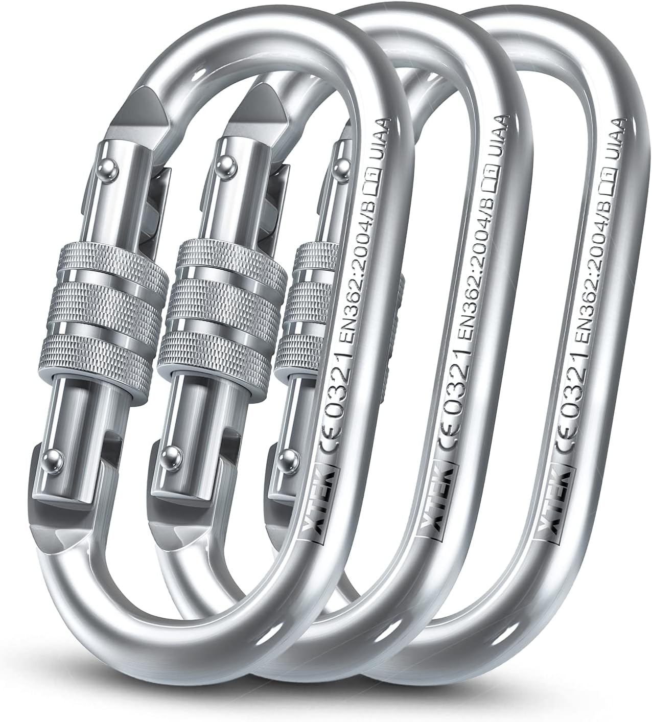 XTEK Climbing Carabiner Clip – UIAA Certified 25 kN 5620 LB, Large Heavy Duty Carabiners for Climbing: Oval-Shape, Screw Locking Steel Caribeener Clips, Hammocks, Hiking, Camping – Durable & Tested