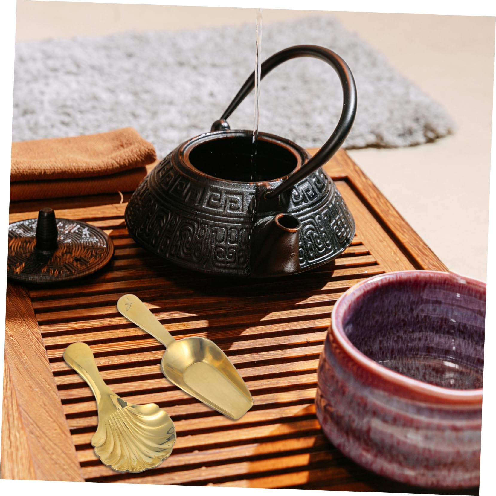 Cuchara de Té de Latón Mini Forma de Concha, 2 Piezas, para Uso en Cocina