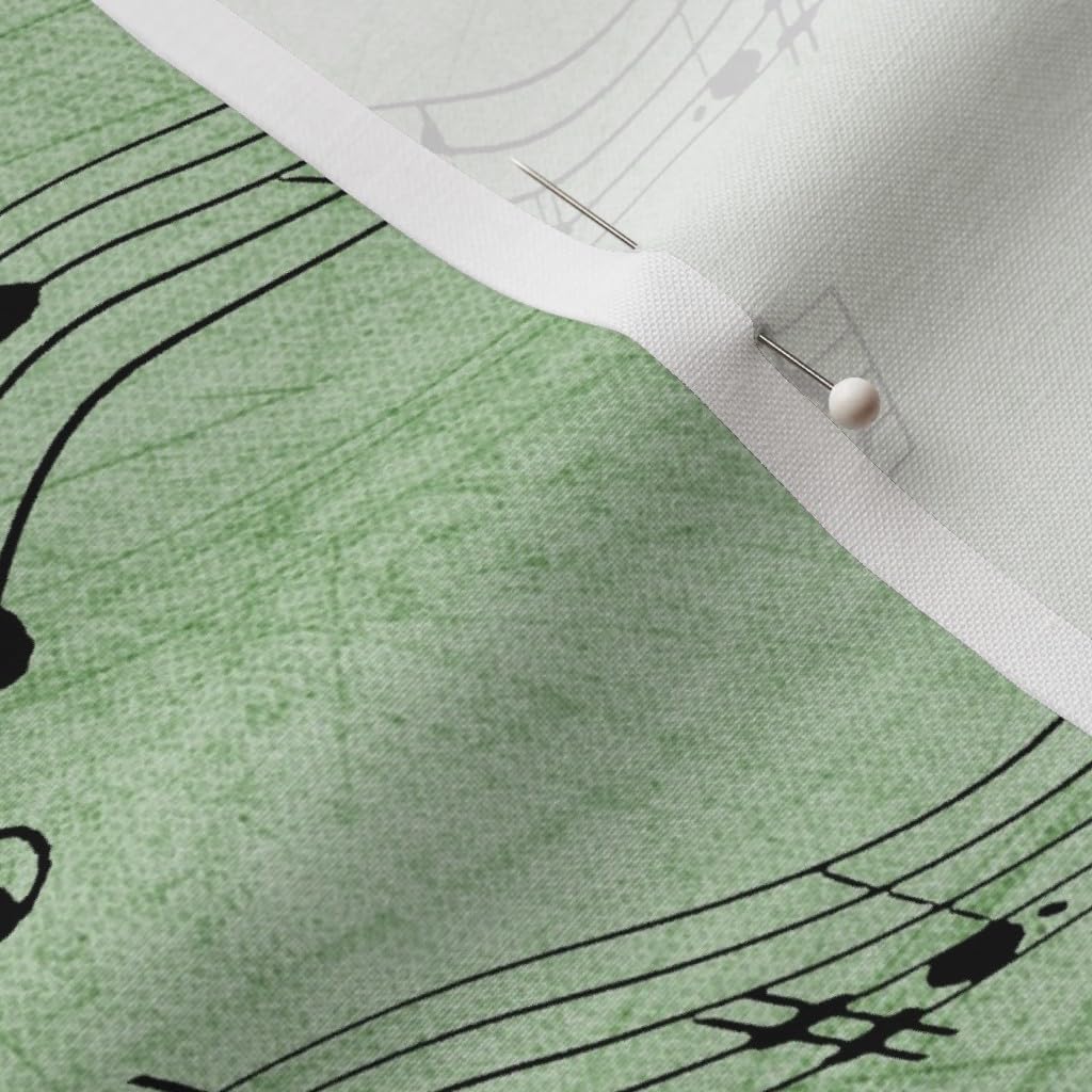 Spoonflower Fabric - Music Notes Green Musical Band Printed on Petal Signature Cotton Fabric by The Yard - Sewing Quilting Apparel Crafts Decor