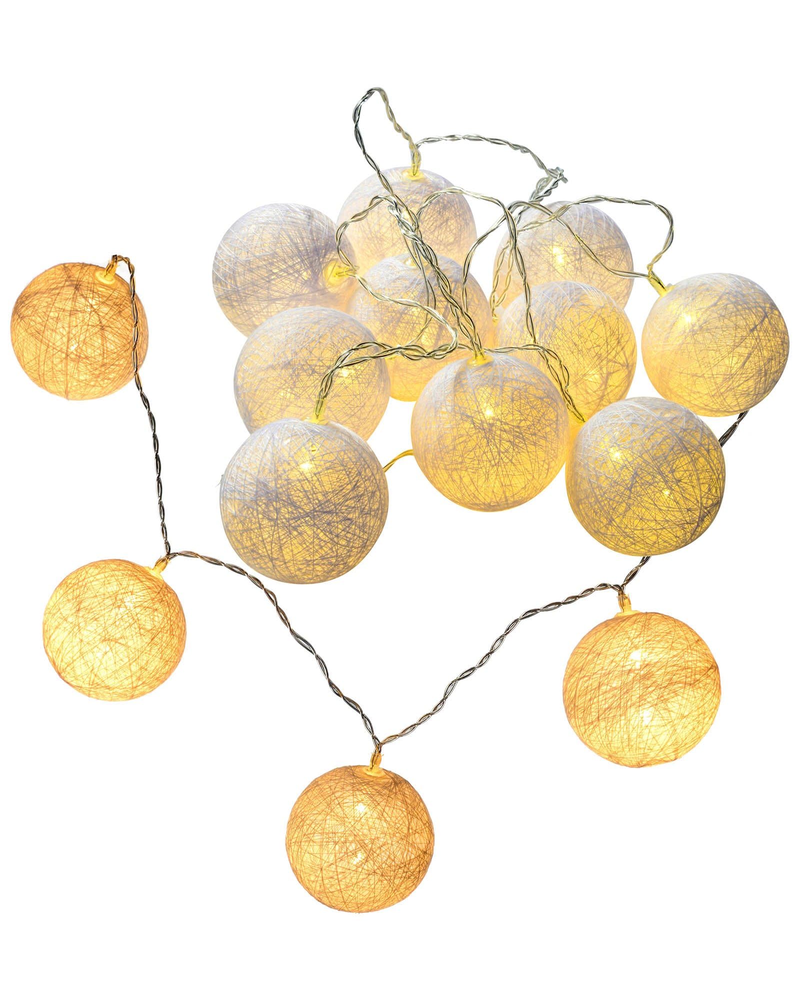 Werchristmas White Cotton Ball With 10 Warm Led Light String Christmas Decoration, 1.5 M