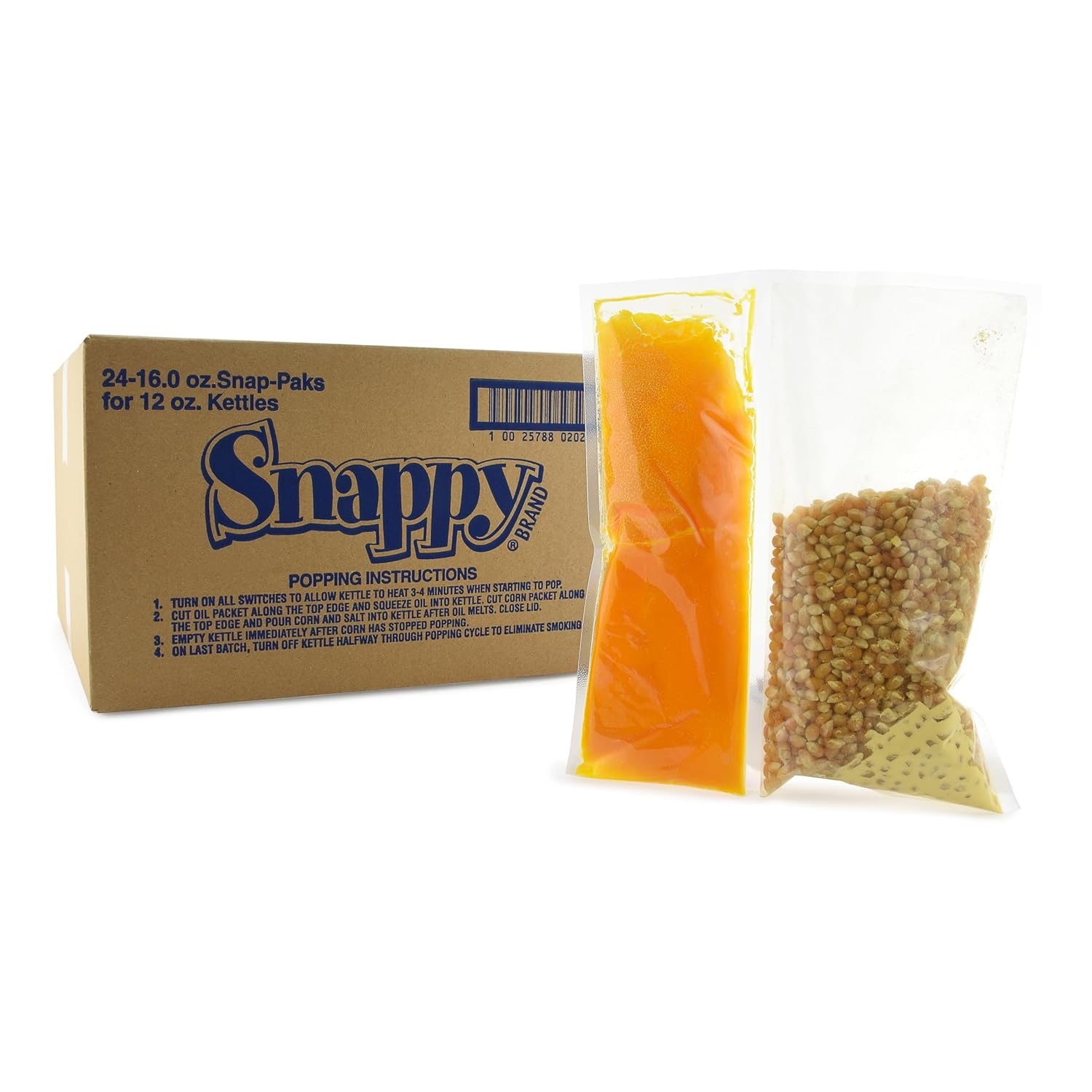 Snappy Snap-Paks All in One Popcorn Portion Packets for 12 oz Popping Machine, Kernels, Oil, and Salt, 24 Count