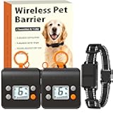 Wireless Pet Barrier with 2 Transmitters - Rechargeable Indoor Barrier with 6 Adjustable Range Radius up to 7 ft, 6 Adjustable Safe Static Intensity, Electric Fence System for Dogs with Hook-Black