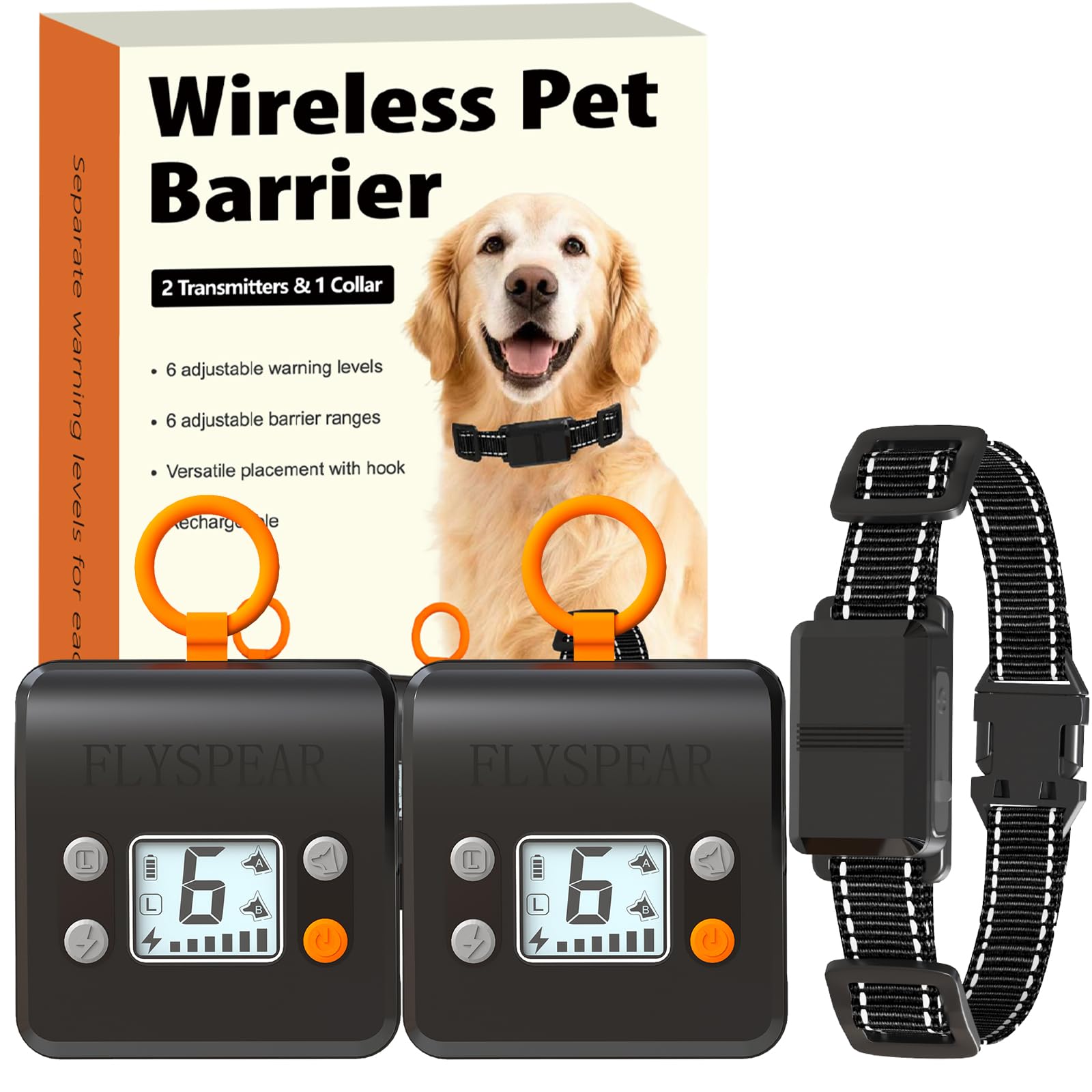Wireless Pet Barrier with 2 Transmitters - Rechargeable Indoor Barrier with 6 Adjustable Range Radius up to 7 ft, 6 Adjustable Safe Static Intensity,