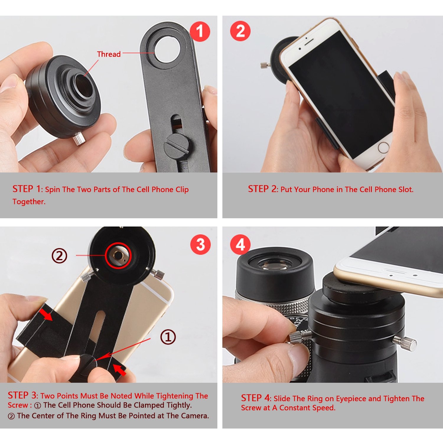 astromania Smartphone iPhone adaptador con adaptador de ocular 25 mm – 35 mm – para fotografía con telescopios y prismáticos telescopio terrestre o
