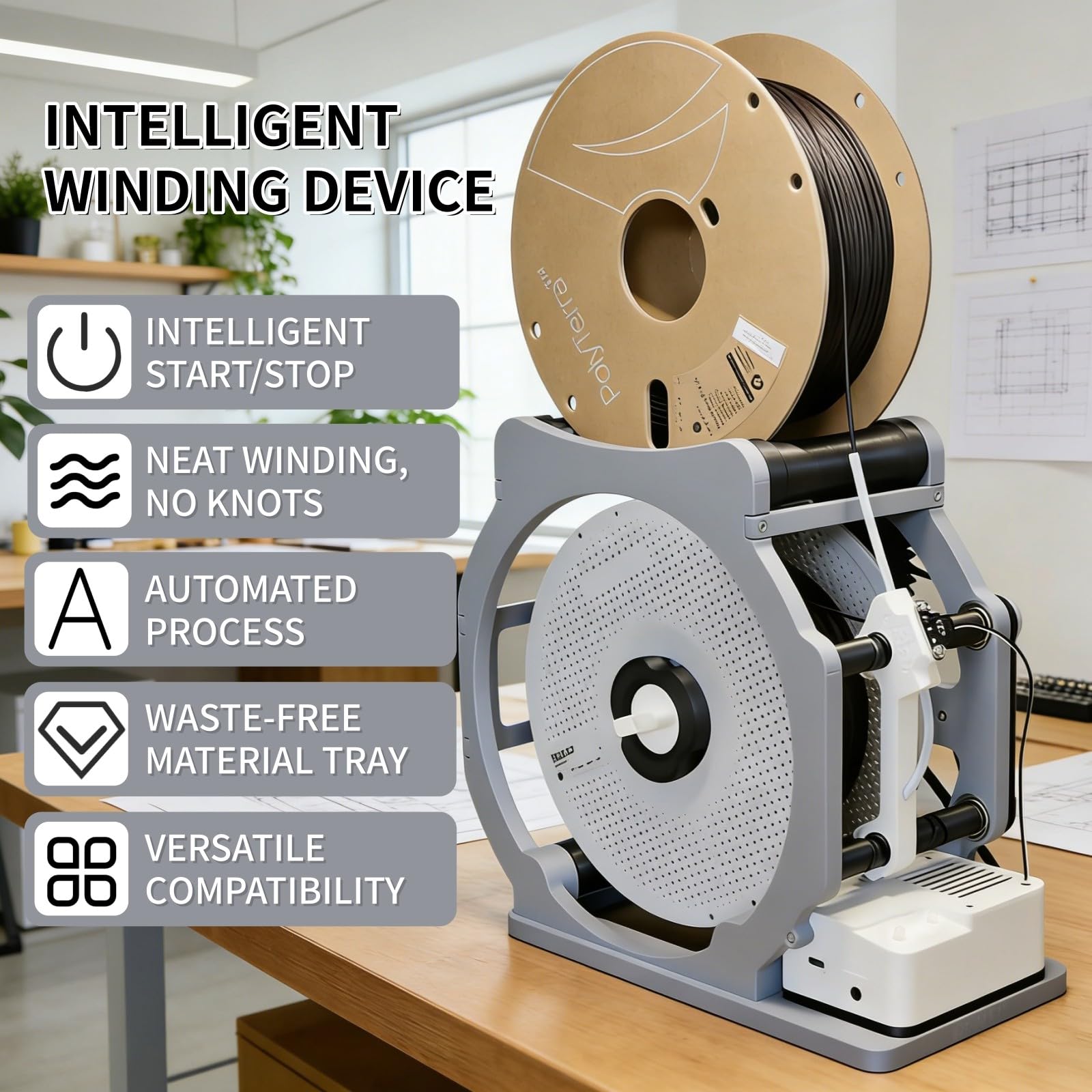 Rebobinador eléctrico automático, rebobinador industrial 3D para bobinas de 1 kg, compatible con múltiples tipos de filamentos y cables de soldadura