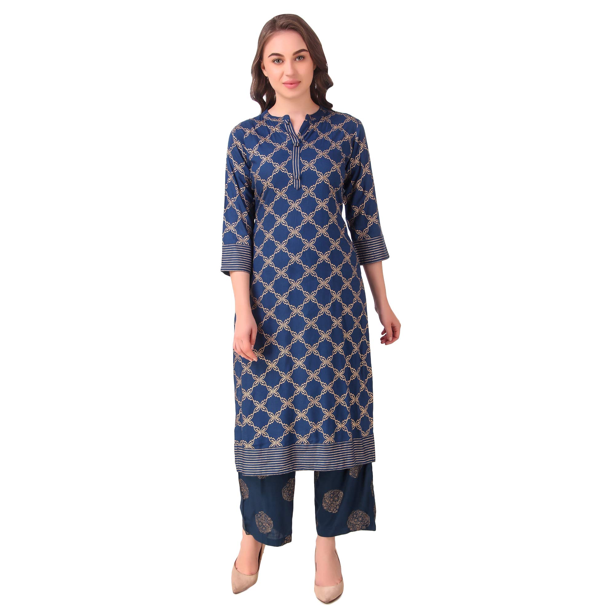 StyleOceanWomen's Formal & Casual Printed Rayon Straight Palazzo Kurti Set