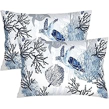 Sea Turtle Pillow Cover Queen Size Set of 2 Coastal Beach Ocean Theme Lumbar Pillow Case Protector Soft Standard Pillow Cases with Zipper Decorative Bed Cushion Covers for Bedroom,20"x30",White Blue