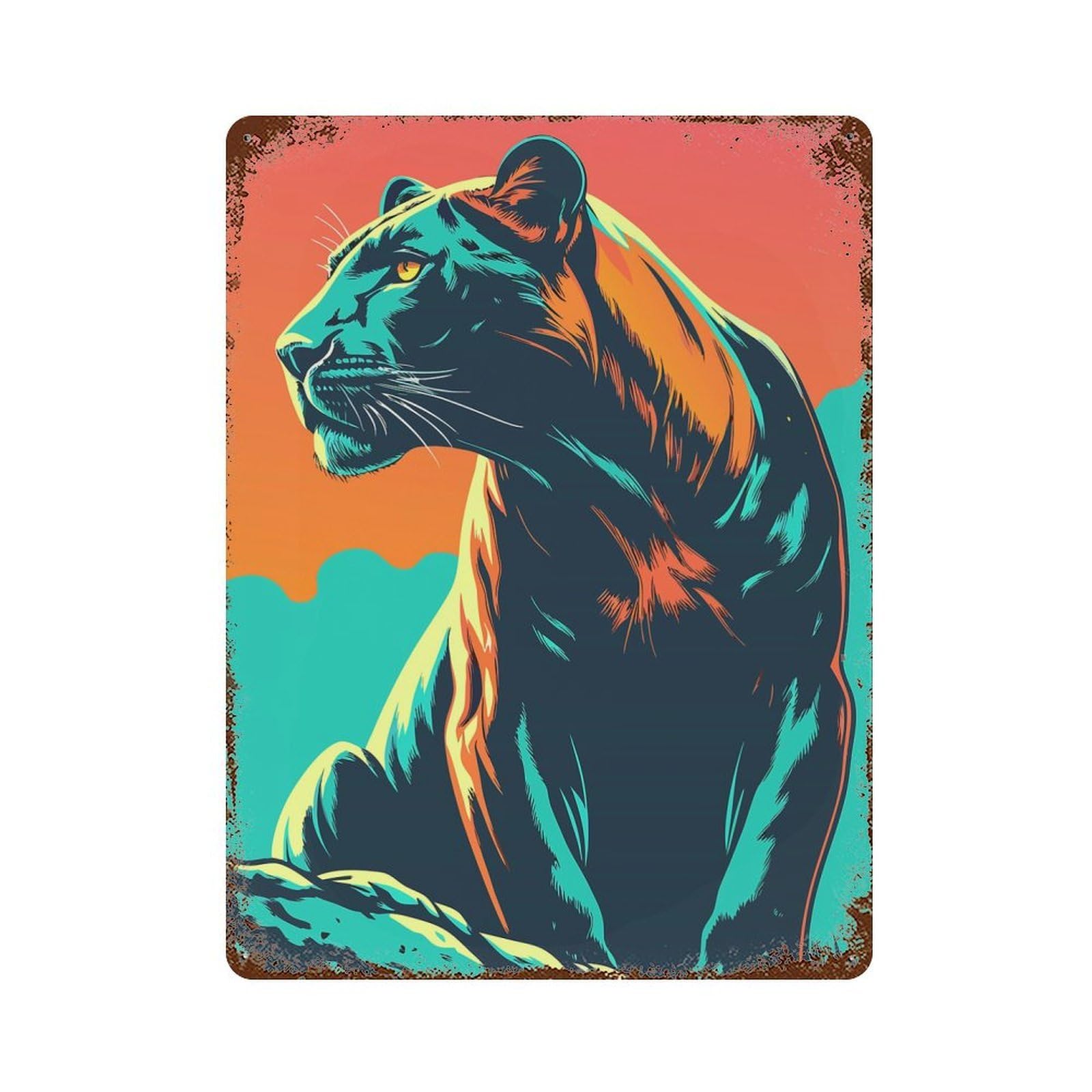 Colorful Panther Portrait Rusty Metal Tin Sign 15.7"x11.8", Ideal for Pub, Kitchen And Man Cave Decor