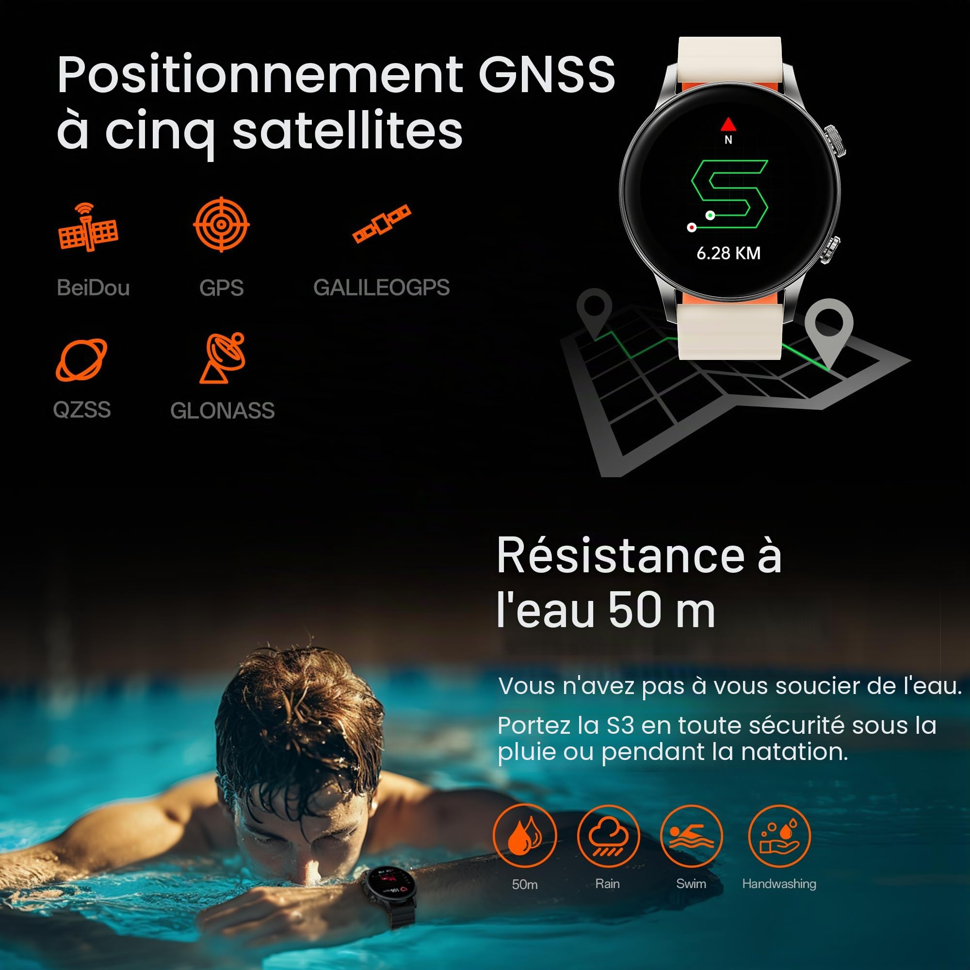 Black Shark S3 Montre connectée avec bracelet magnétique, appels Bluetooth ENC Watches, AMOLED 1,43", 150+ modes sportifs, GPS, batterie 15 jours, suivi de santé, argent