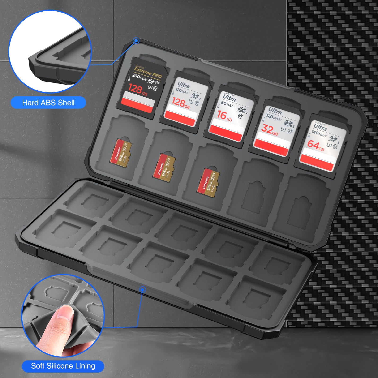 HEIYING Custodia per Schede di Memoria SD/TF, Custodia Portatile per Schede SD Compatibile con 20 SDXC SDHC e 20 TF Slots per Scheda
