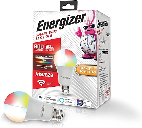 Energizer - Bombilla LED inteligente Wi-Fi, multicolor y multicolor, 60 W, 800 lúmenes, funciona con Alexa, Google Assistant y Siri, controla desde