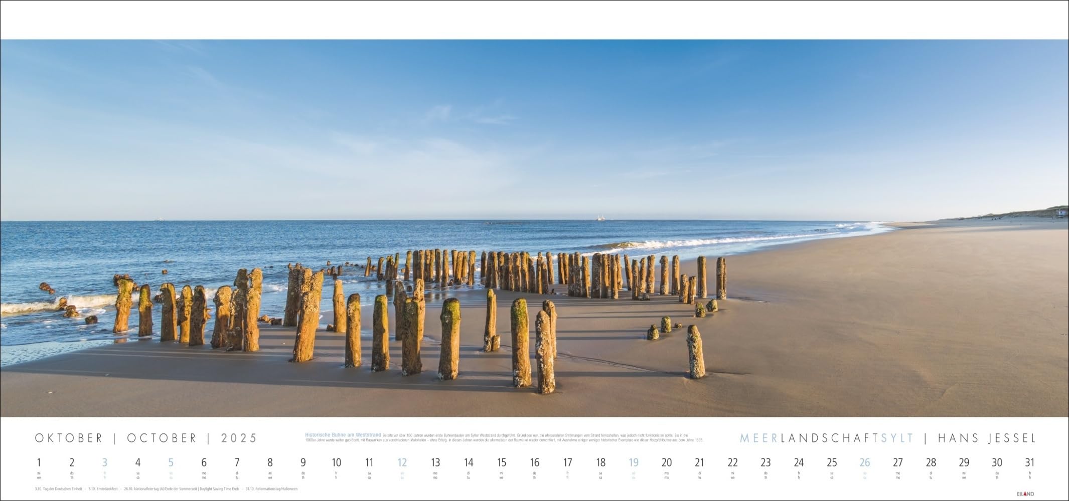 Meerlandschaft SYLT Kalender 2025 - Hans Jessel: Großer Panorama-Wandkalender mit Fotos des bekannten Künstlers Hans Jessel. Meereslandschaften eingefangen in einem XXL-Fotokalender.