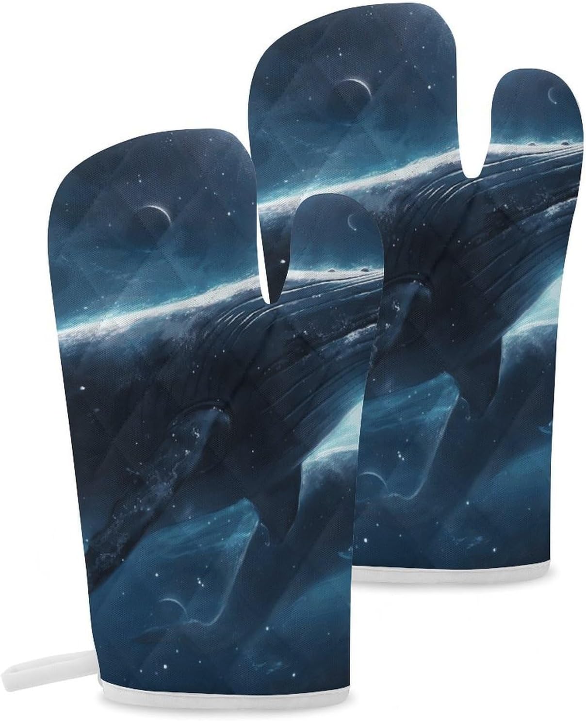 2 Pcs Oven Mitts Heat Resistant Kitchen Gloves Soft Safety Whales Traveling in Space Oven Glove for Microwave, Barbecue