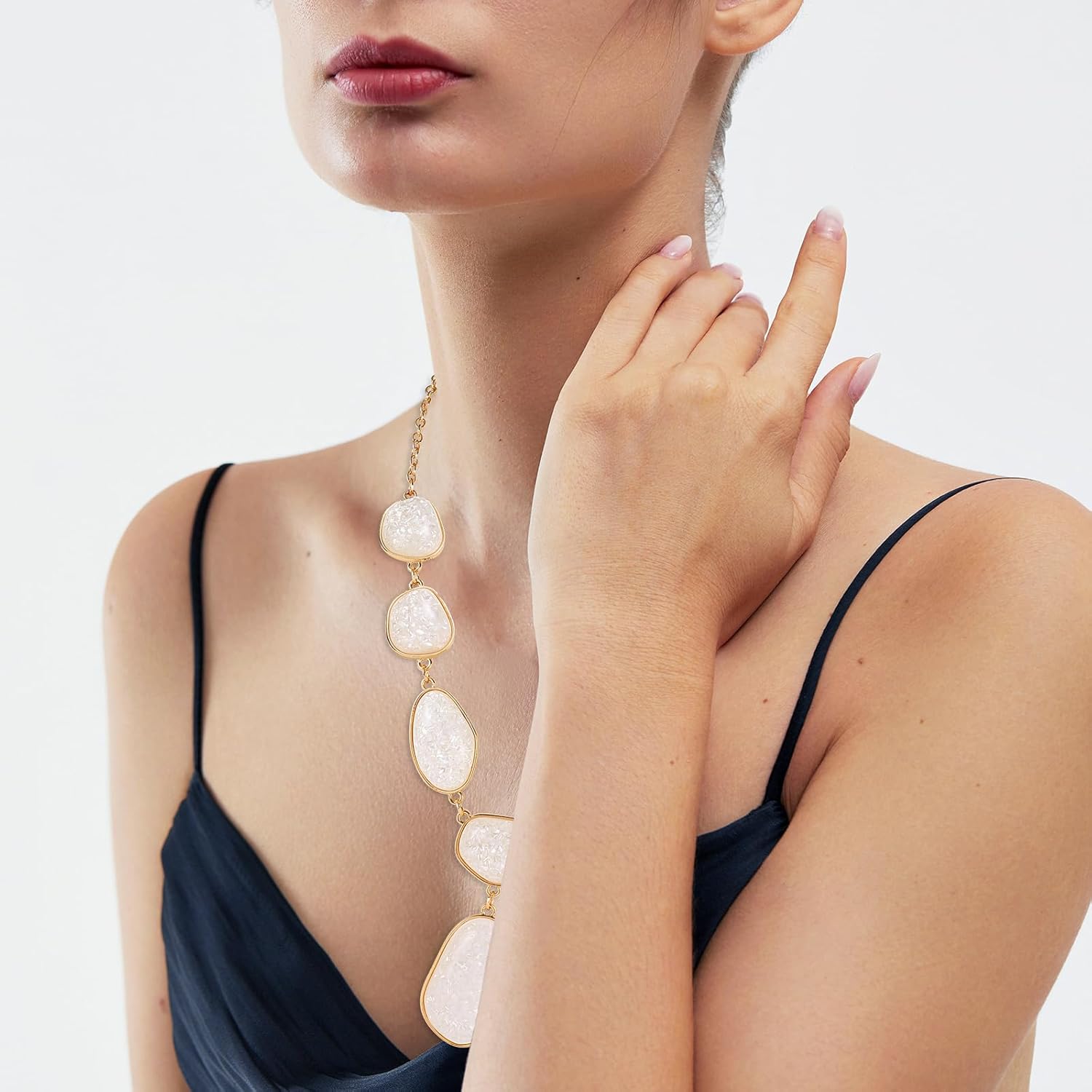 Bocar Bubble Chunky Necklace Alloy Necklace Resin Statement Pendant Necklace for Women - Image 3