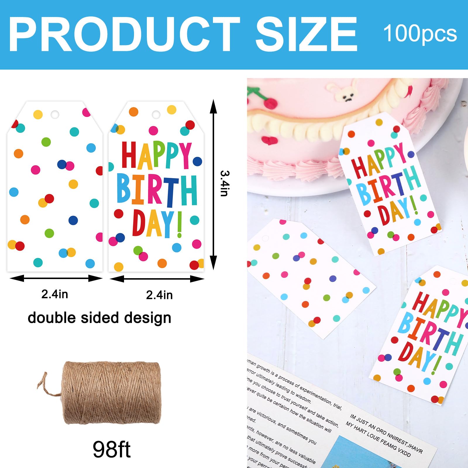 Custom Bright Girl Colors "Happy Birthday To You!" Gift Tags | 2.375"x4" Tags