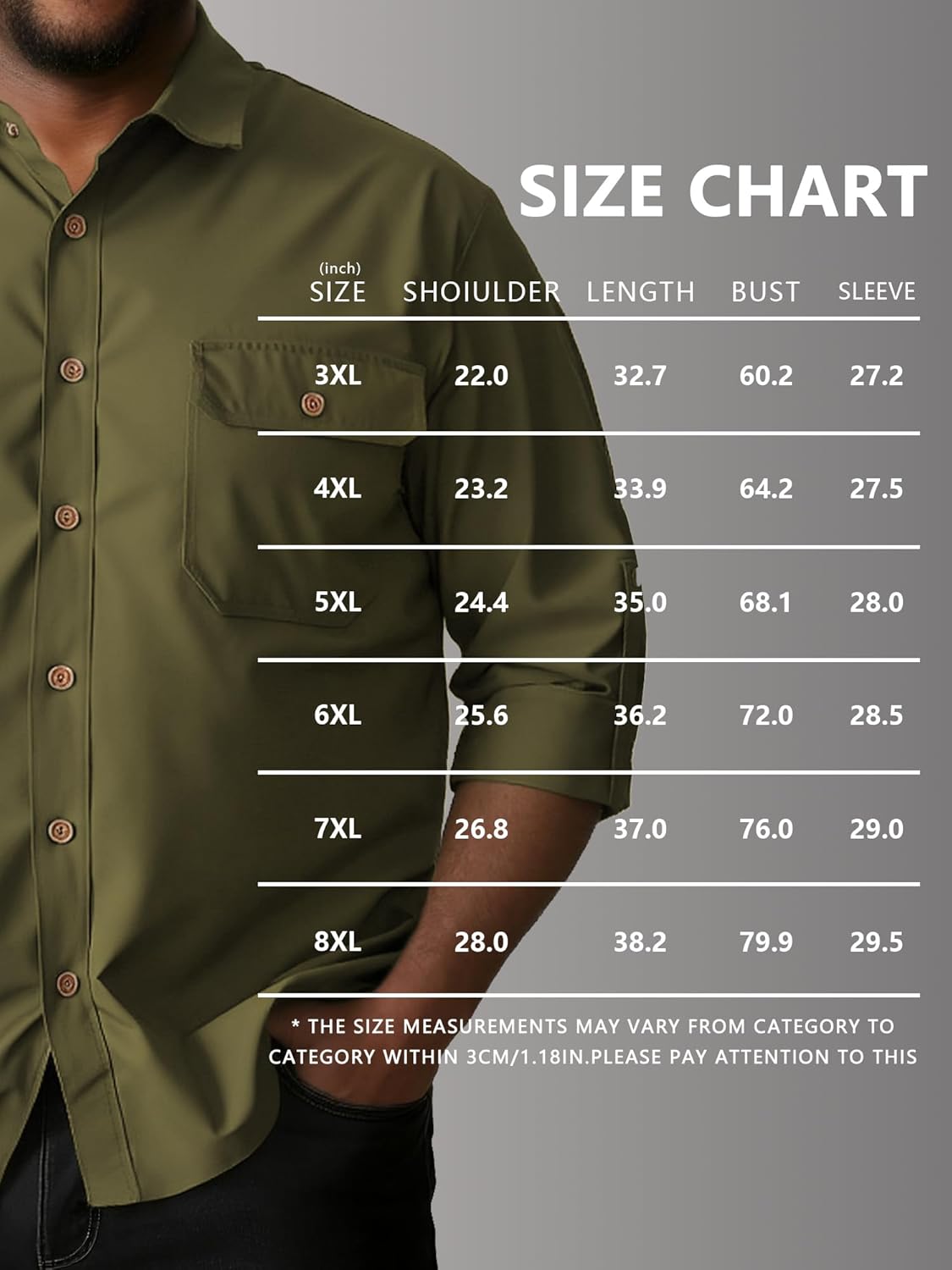 Big and Tall Shirts for Men,Button Down Work Shirt with Roll-Up Sleeves and Utility Pockets,Casual Outdoor Western Fit - Image 7