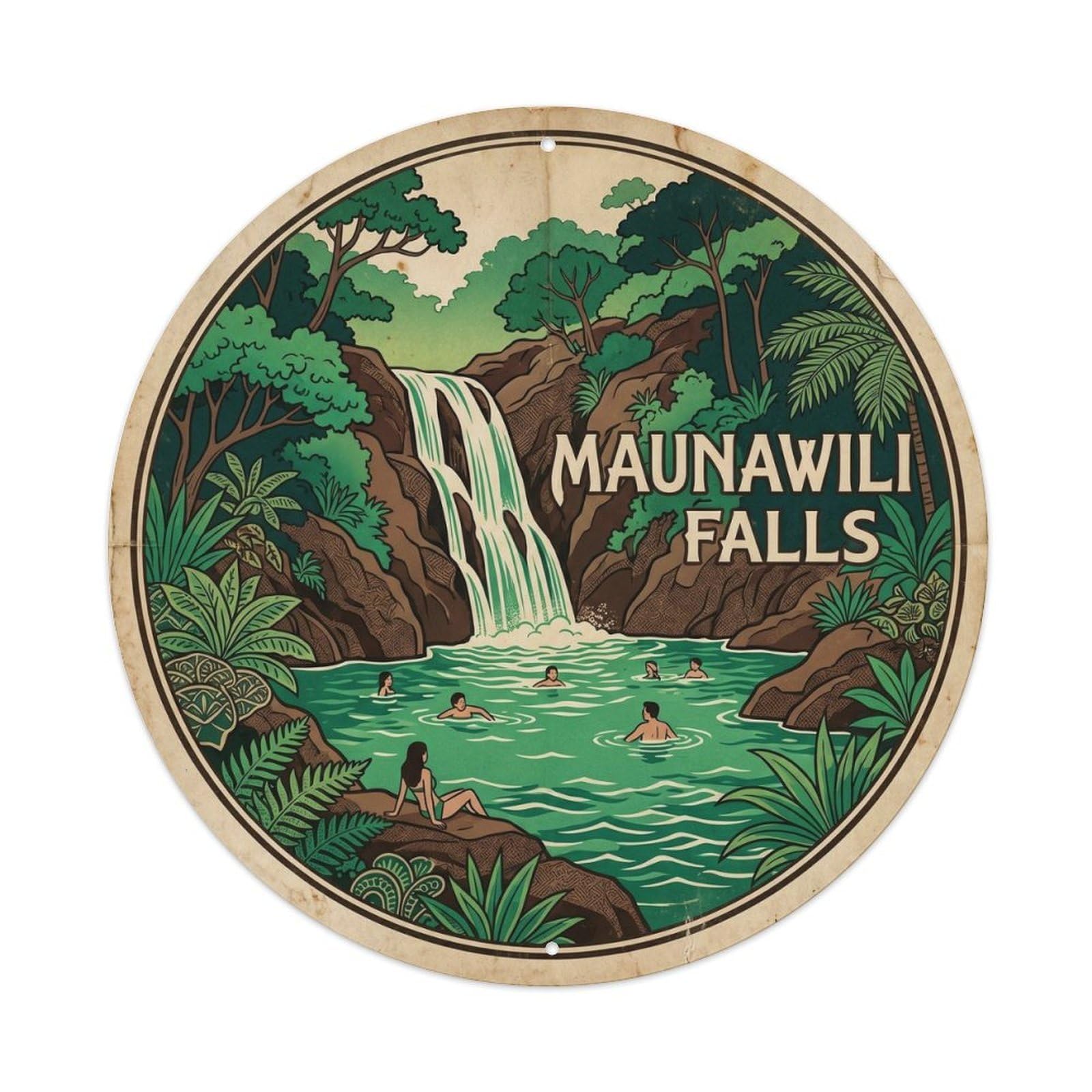 Maunawili Falls Hawaii Waterfall Journey Lush Valley Metal Tin Sign