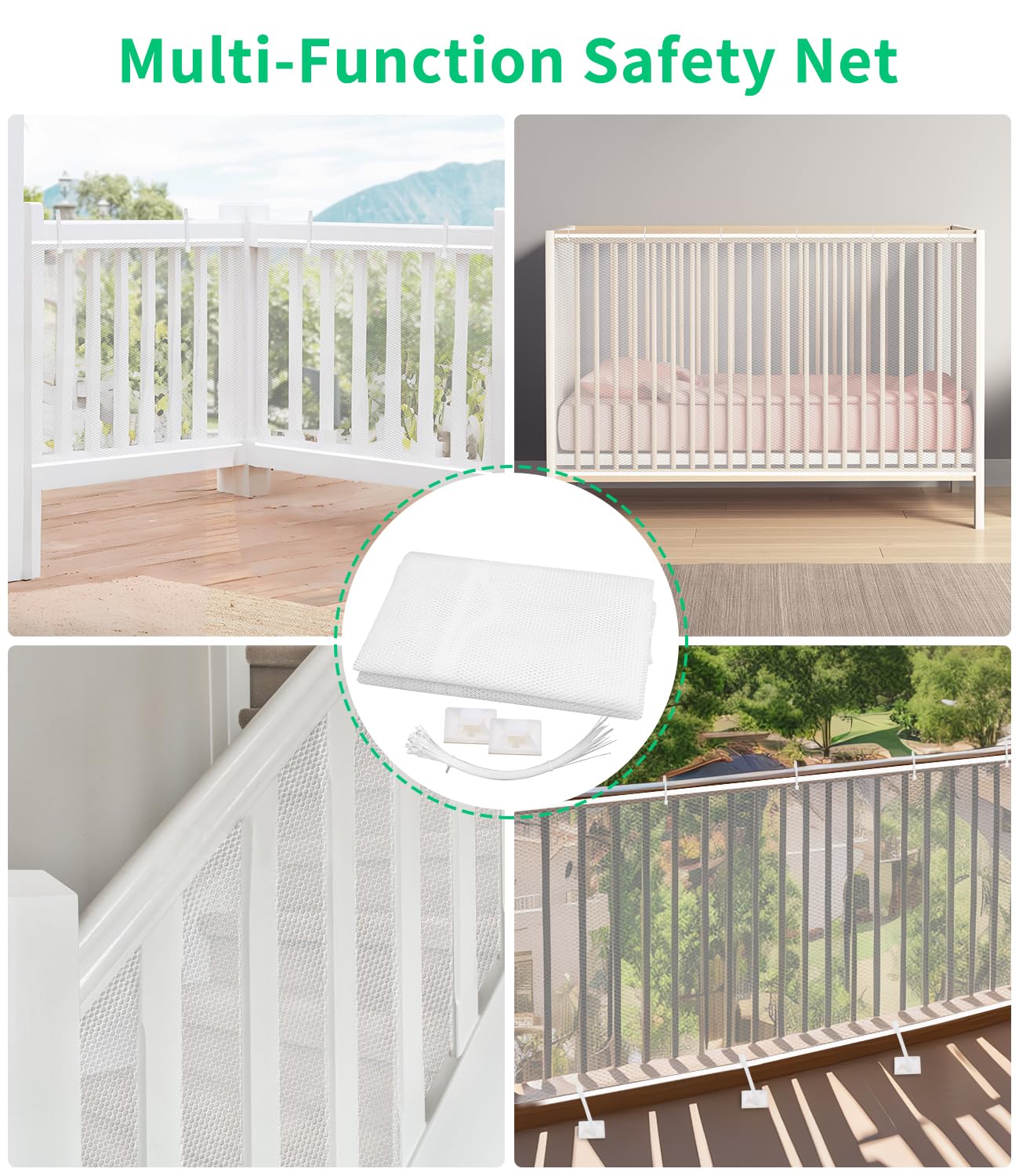 Red de Seguridad Infantil, Red de Seguridad Niños para Escaleras, Barandillas y Vallas, Red de Seguridad para Balcones robustas y Ajustable para niños, Mascotas y Juguetes, 300 x 90 cm, Blanco