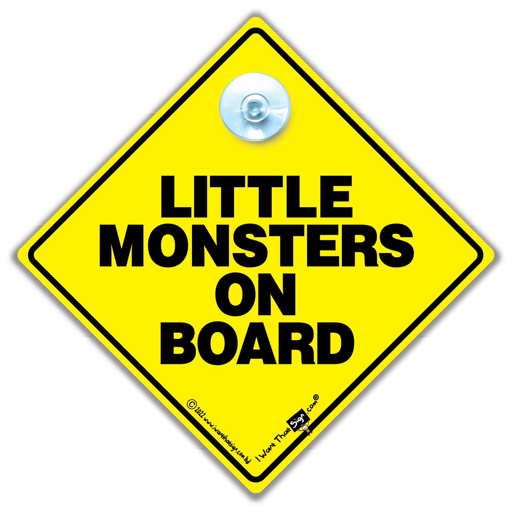Little Monsters On Board Sign, Baby On Board Sign, High Visibility Suction Cup Car Window Sign Designed to Let Other Road Users Baby is in The Car, 14 cm x 14cm x 2cm