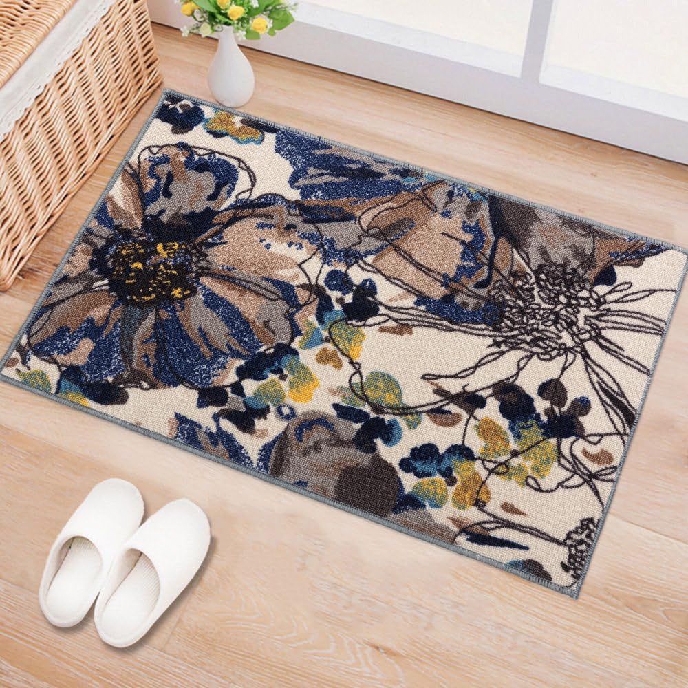 Rugshop Modern Bright Flowers Non-Slip (Non-Skid) Area Rug for EntrywayFoyerDoormatKitchenLaundry 2'7 x 4' Cream 2'7" x 4' (Rectangular) Cream Floral"