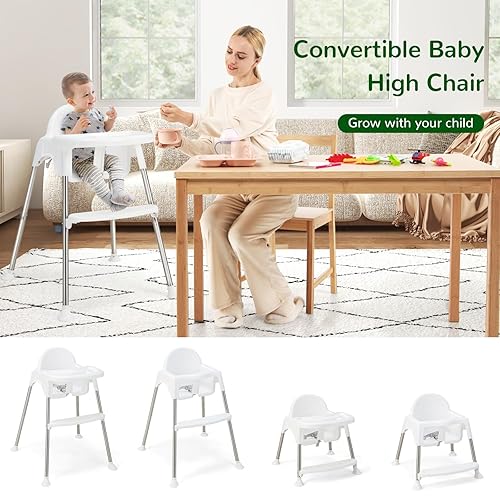 Miniatura 2 de HONEY JOY Silla alta para bebé, silla alta convertible 4 en 1 para bebés y niños pequeños, patas ajustables, bandeja extraíble doble y reposapiés,
